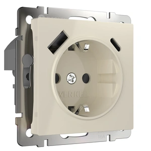 Изображение Розетка с быстрой зарядкой USB Type A+С слоновая кость W1171703