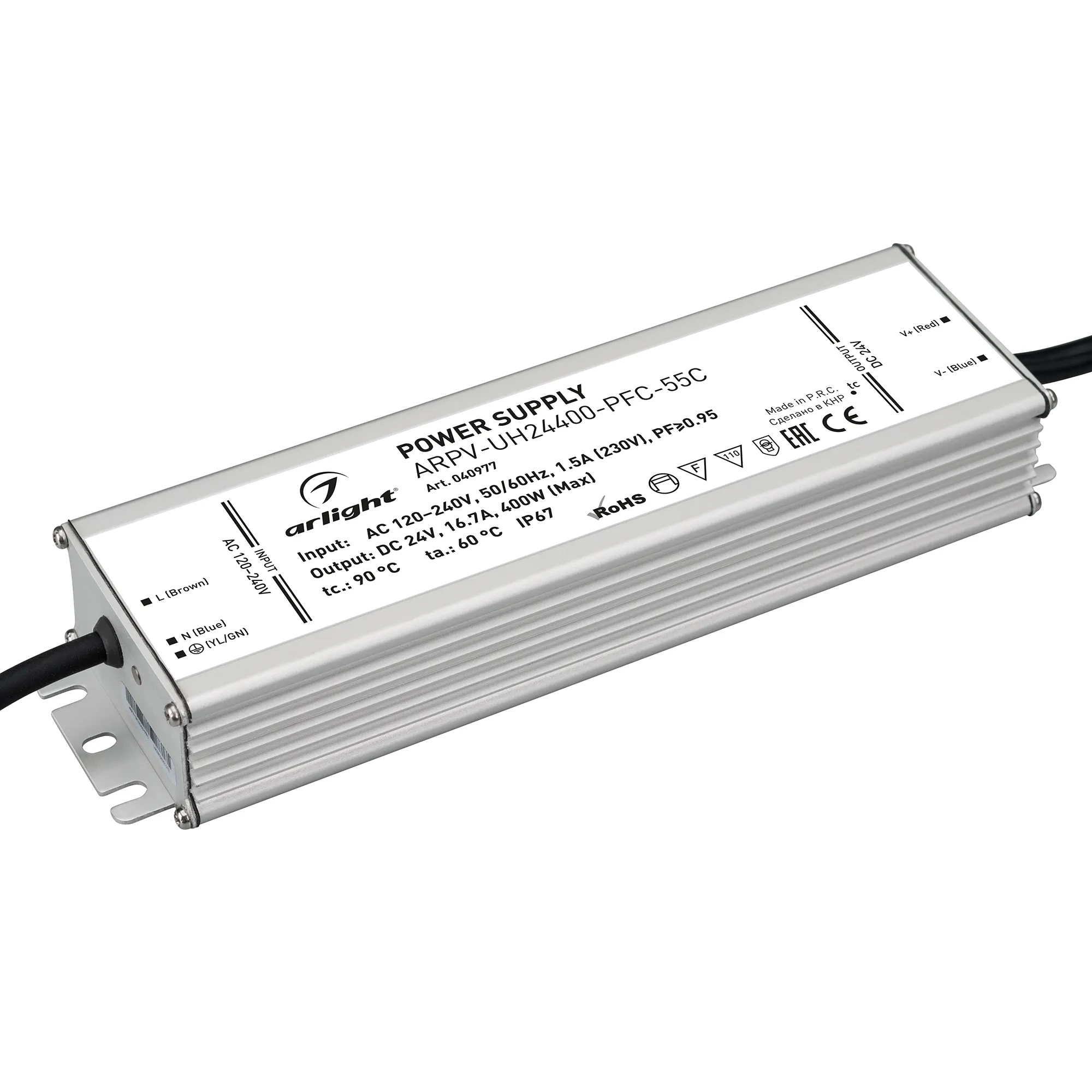 Блок питания ARPV-UH24400-PFC-55C (24V, 16.7A, 400W) (Arlight, IP67 Металл, 5 лет) - Изображение