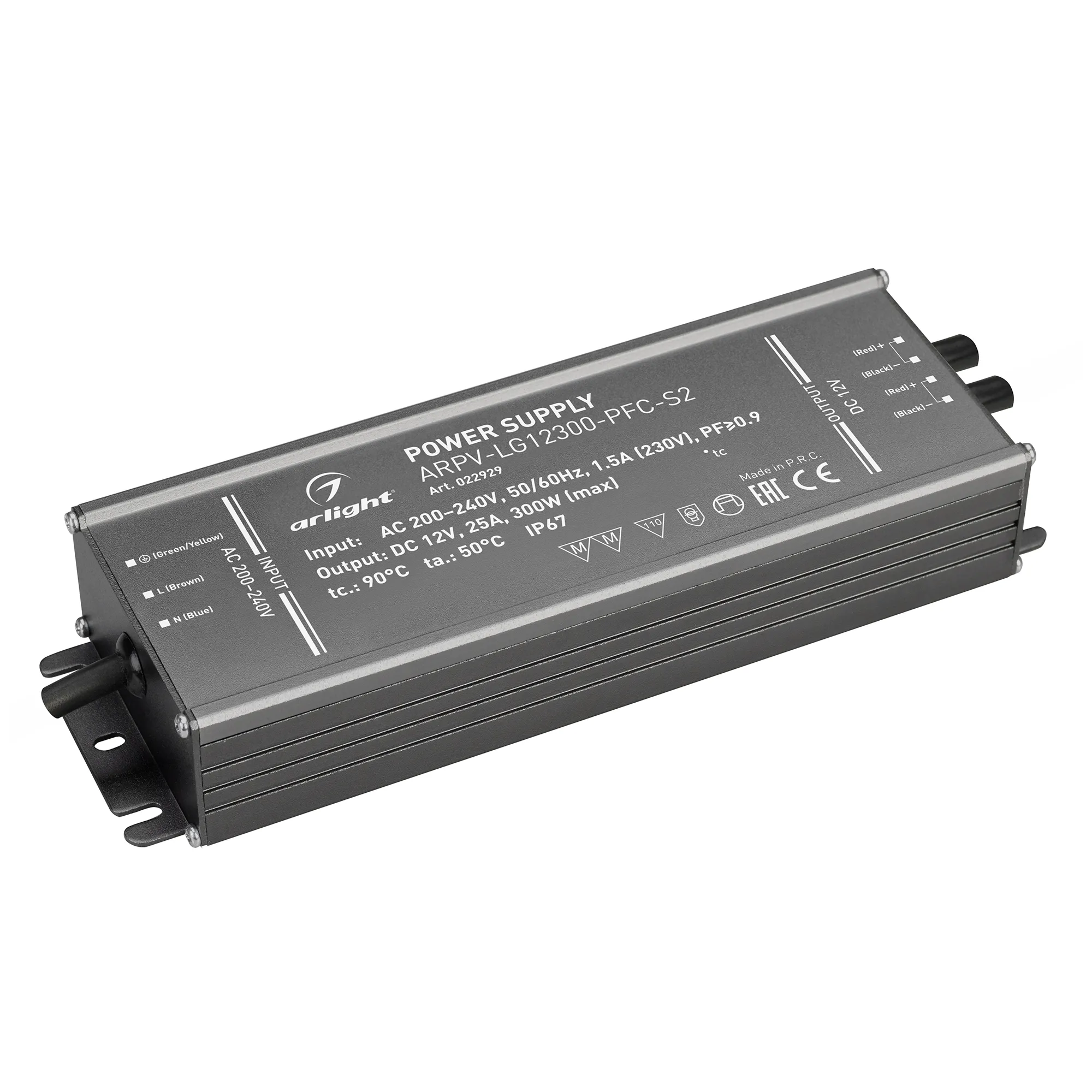 Блок питания ARPV-LG12300-PFC-S2 (12V, 25.0A, 300W) (Arlight, IP67 Металл, 5 лет) - Изображение
