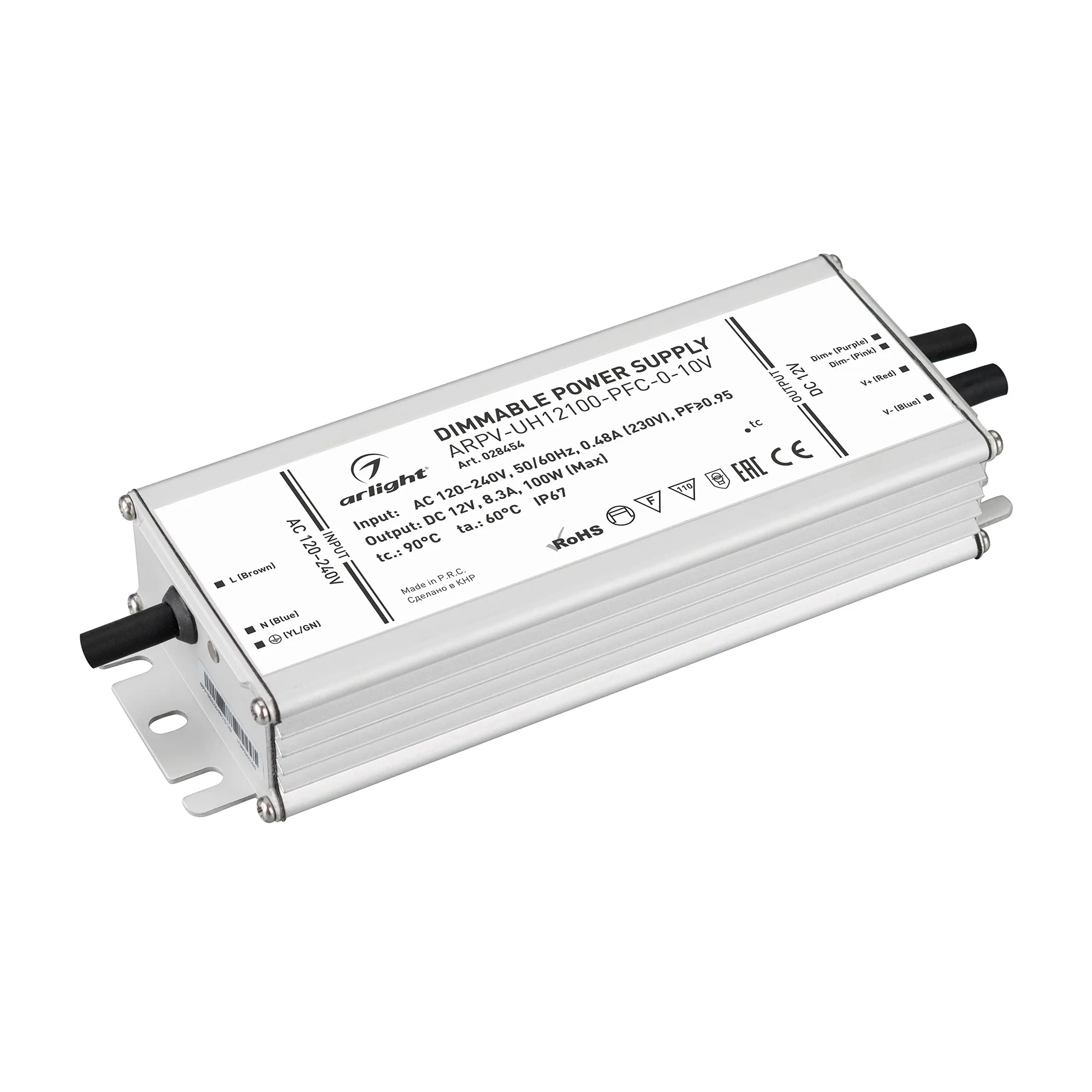 Блок питания ARPV-UH12100-PFC-0-10V (12V, 8.3A, 100W) (Arlight, IP67 Металл, 7 лет) - Изображение