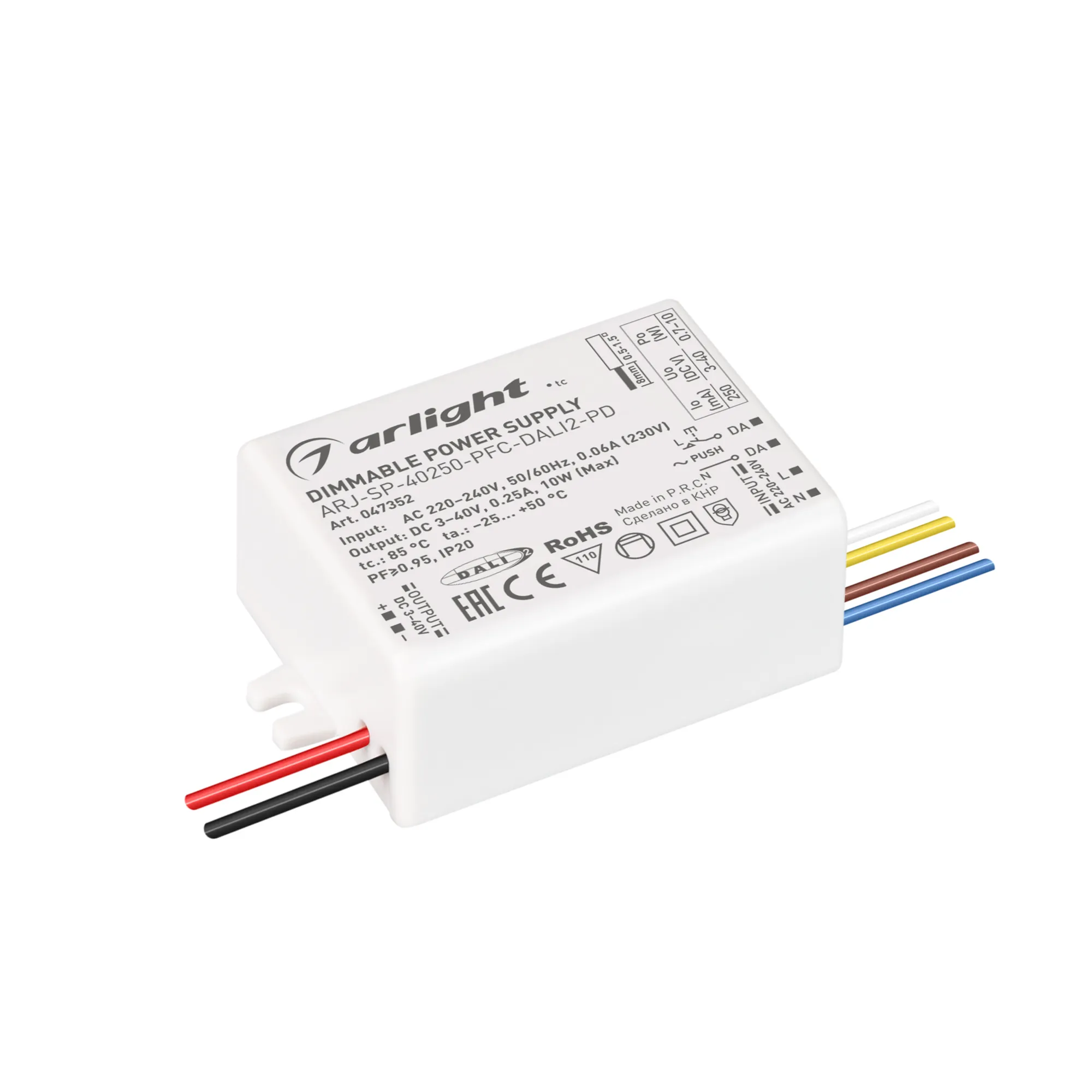 Блок питания ARJ-SP-40250-PFC-DALI2-PD (10W, 3-40V, 250mA) (Arlight, IP20 Пластик, 5 лет) - Изображение