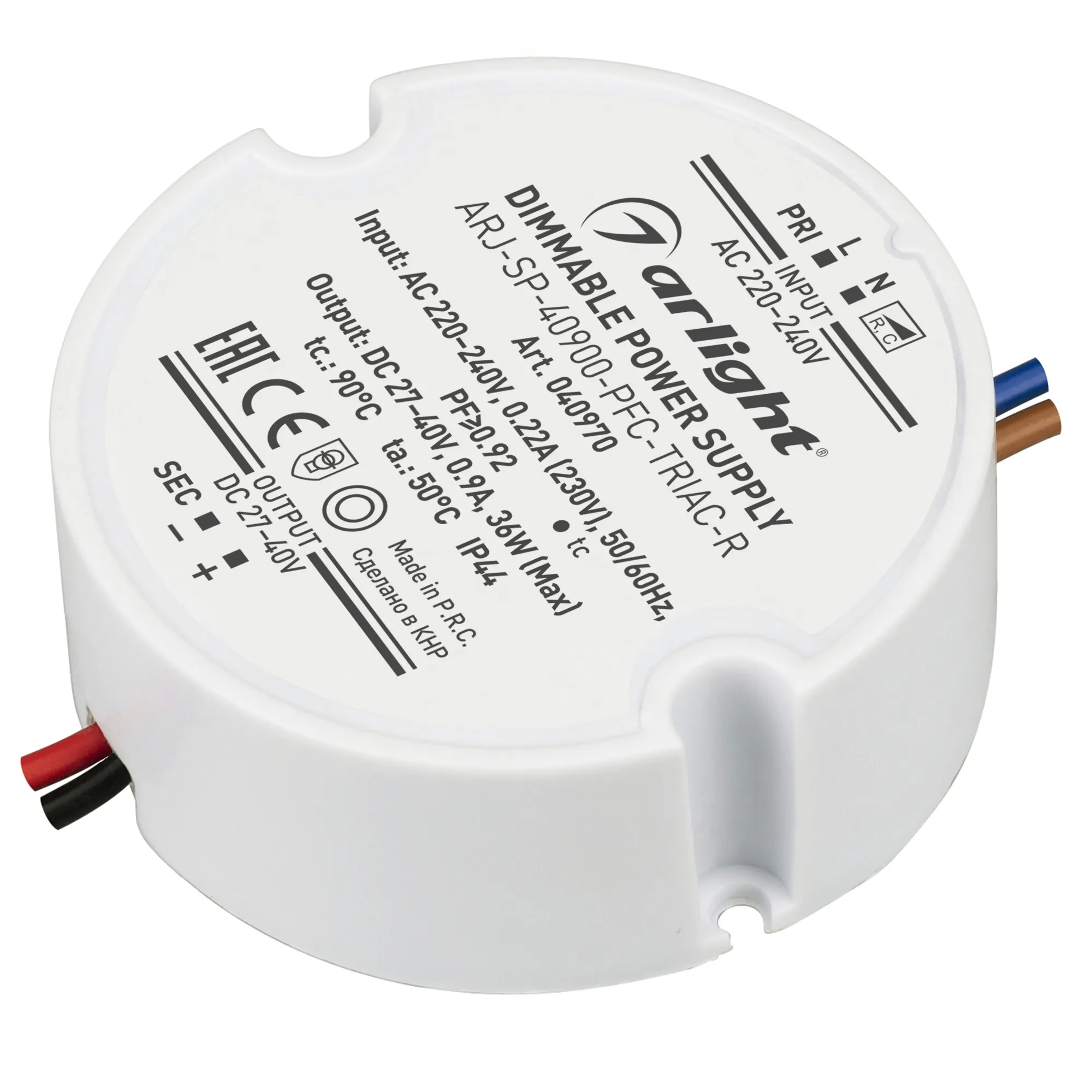 Блок питания ARJ-SP-40900-PFC-TRIAC-R (36W, 27-40V, 900mA) (Arlight, IP44 Пластик, 5 лет) - Изображение