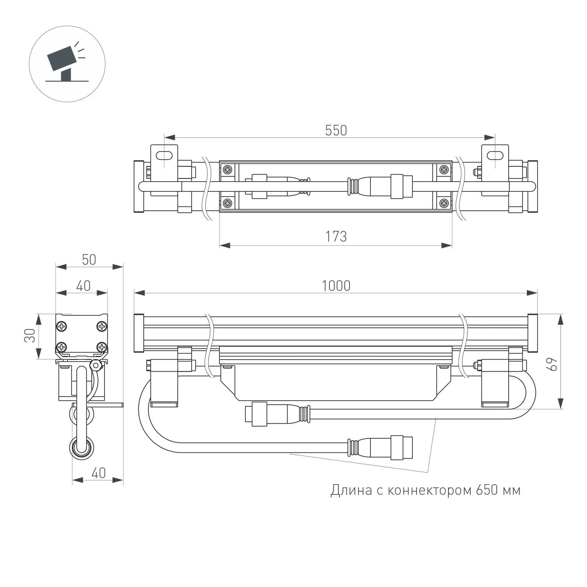 Светодиодный прожектор AR-LINE-1000M-24W-24V RGB (Grey, 30 deg, DMX512) (Arlight, Закрытый) - Изображение