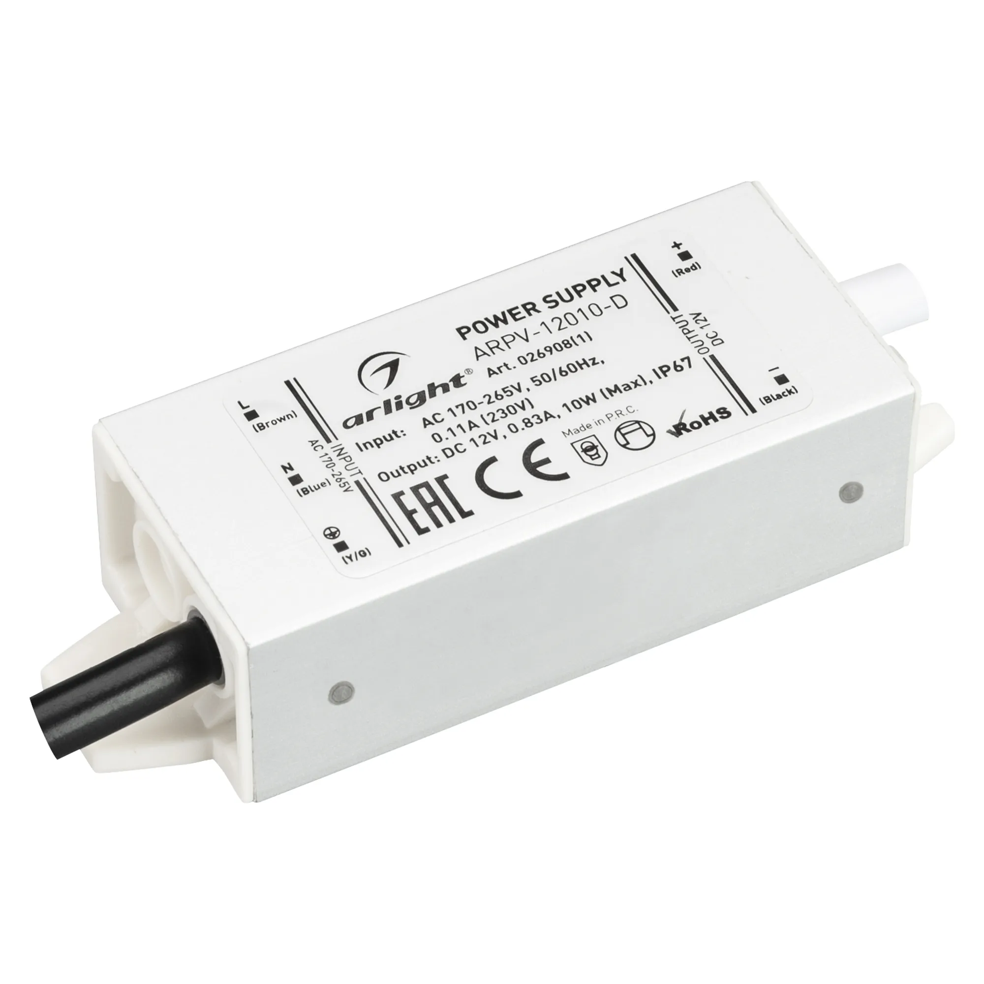 Блок питания ARPV-12010-D (12V, 0.83A, 10W) (Arlight, IP67 Металл, 3 года) - Изображение
