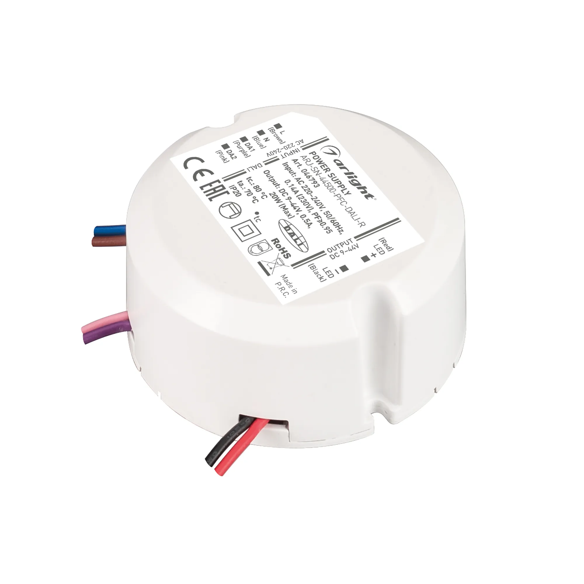Блок питания ARJ-SN-44500-PFC-DALI-R (20W, 9-40V, 0.5A) (Arlight, IP20 Пластик, 3 года) - Изображение