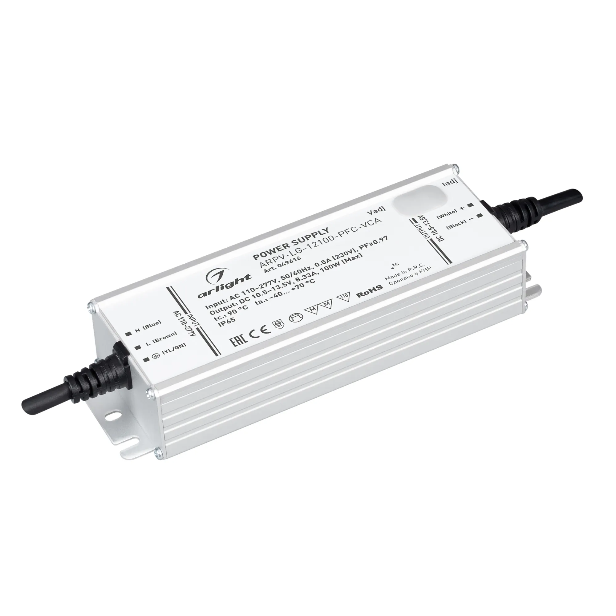 Блок питания ARPV-LG-12100-PFC-VCA (10.5-13.5V, 8.33A, 100W) (Arlight, IP65 Металл, 5 лет) - Изображение
