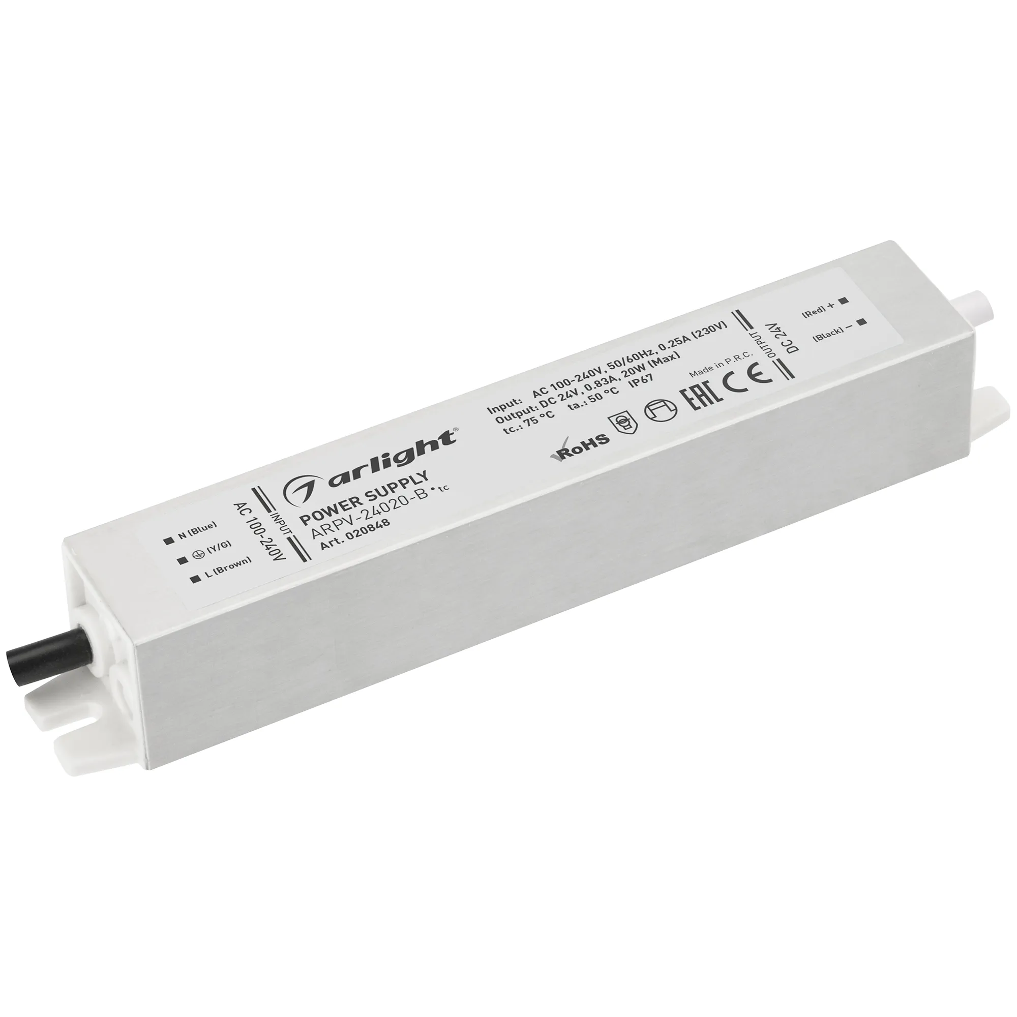 Блок питания ARPV-24020-B (24V, 0.8A, 20W) (Arlight, IP67 Металл, 3 года) - Изображение
