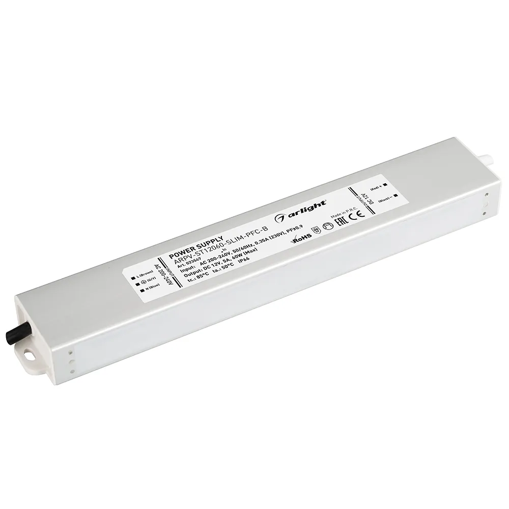 Блок питания ARPV-ST12060-SLIM-PFC-B (12V, 5.0A, 60W) (Arlight, IP67 Металл, 3 года) - Изображение