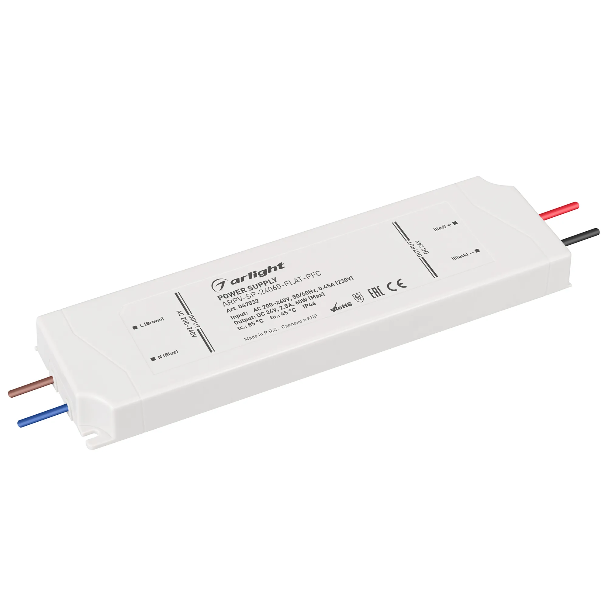 Блок питания ARPV-SP-24060-FLAT-PFC (24V, 2.5A, 60W) (Arlight, IP44 Пластик, 5 лет) - Изображение