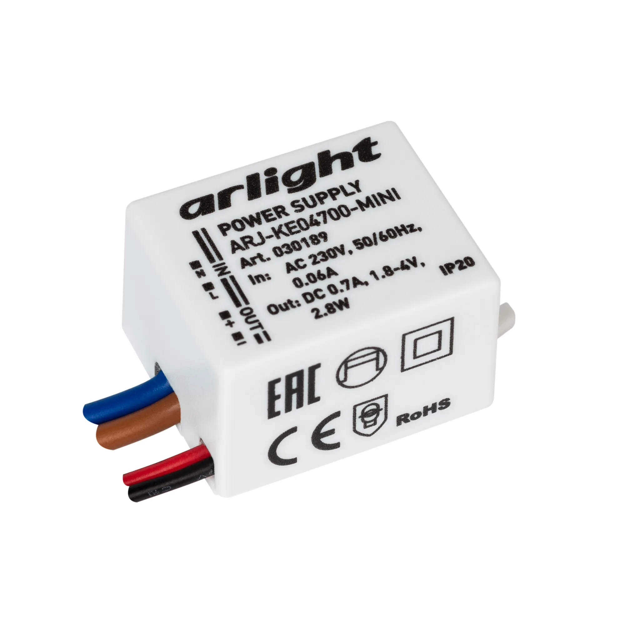 Блок питания ARJ-KE04700-MINI (2.8W, 700mA) (Arlight, IP20 Пластик, 5 лет) - Изображение