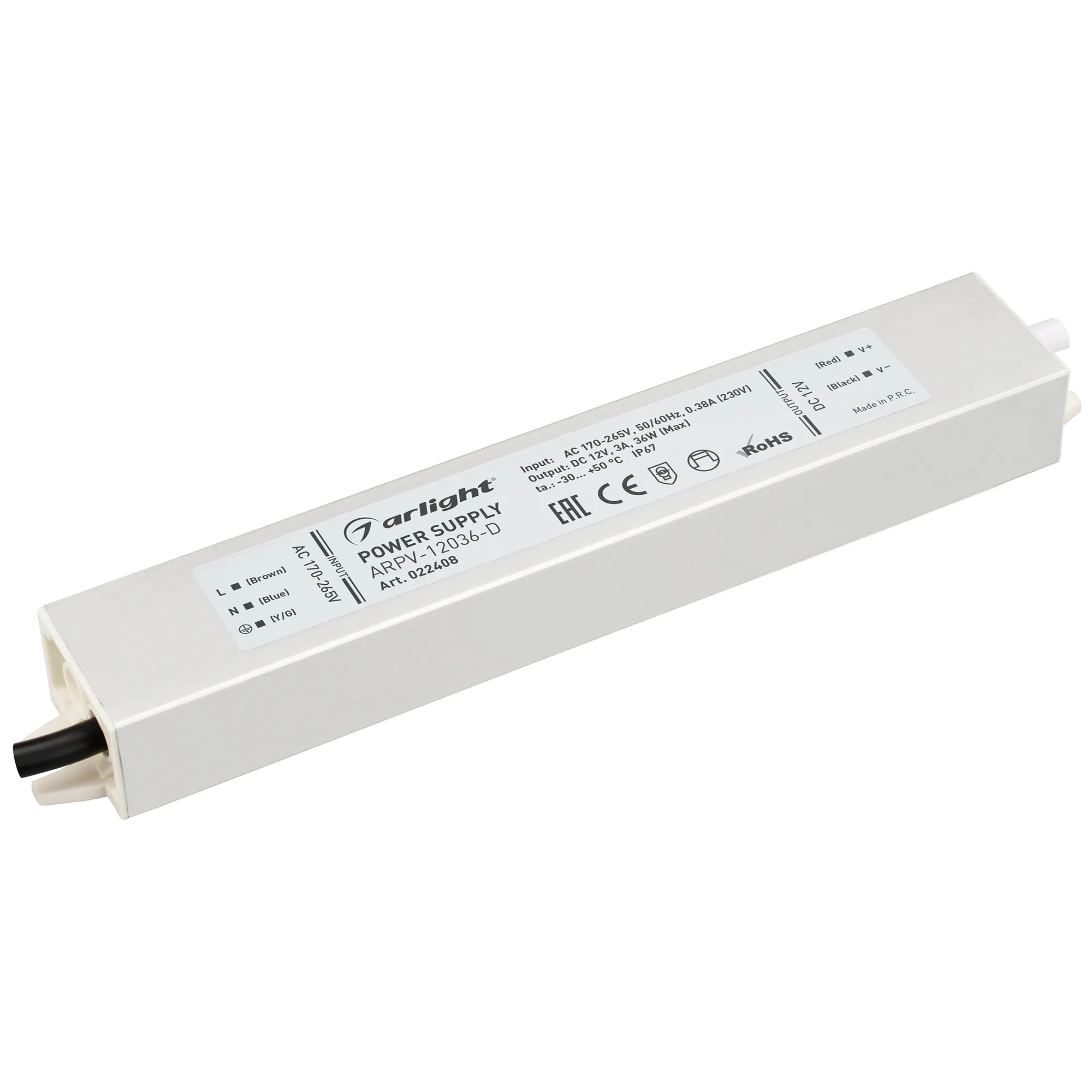 Блок питания ARPV-12036-D (12V, 3.0A, 36W) (Arlight, IP67 Металл, 3 года) - Изображение