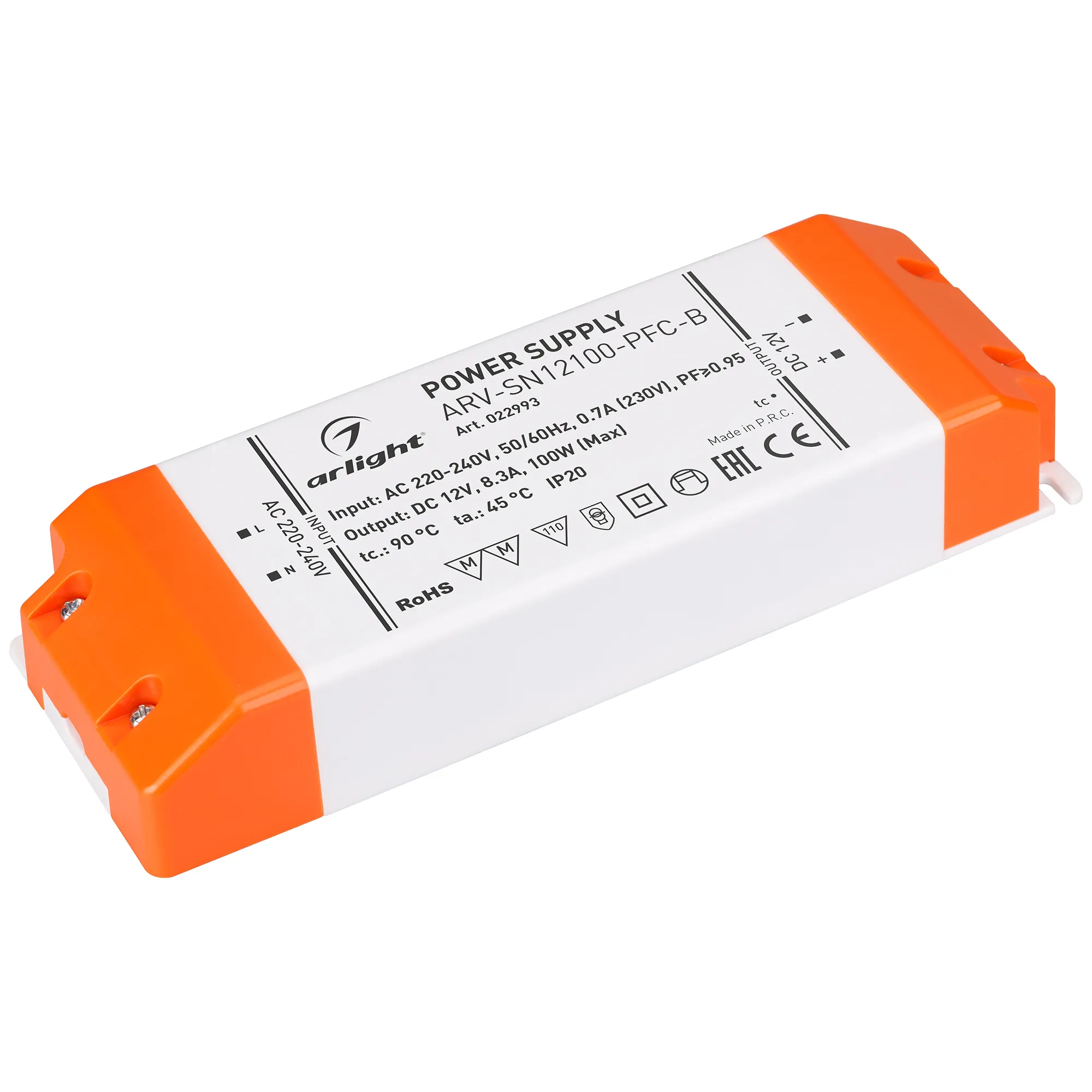 Блок питания ARV-SN12100-PFC-B (12V, 8.3A, 100W) (Arlight, IP20 Пластик, 3 года) - Изображение