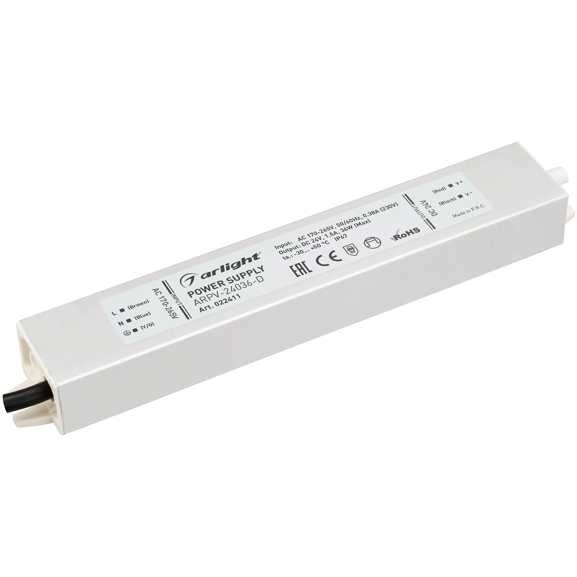 Блок питания ARPV-24036-D (24V, 1.5A, 36W) (Arlight, IP67 Металл, 3 года) - Изображение