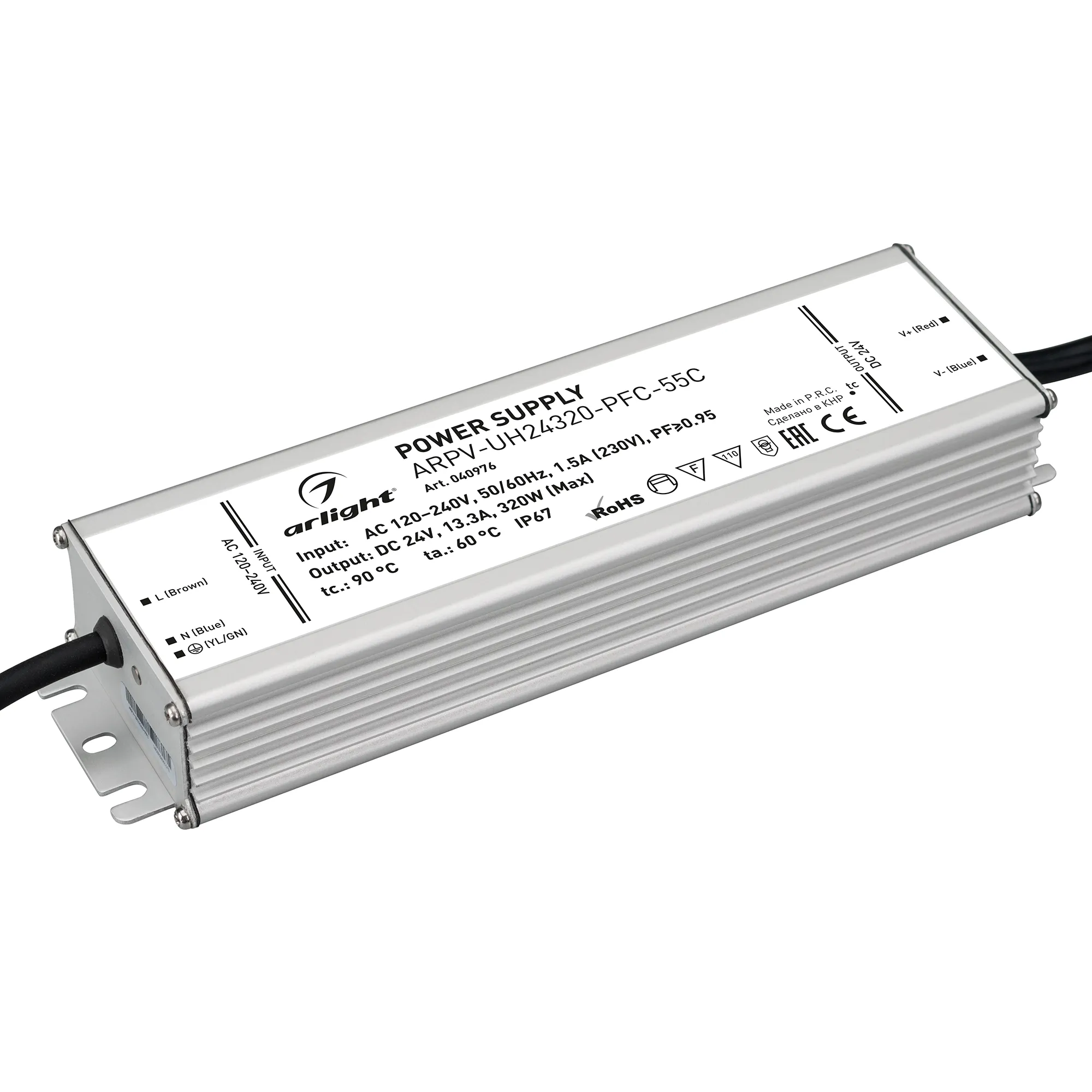 Блок питания ARPV-UH24320-PFC-55C (24V, 13.3A, 320W) (Arlight, IP67 Металл, 5 лет) - Изображение
