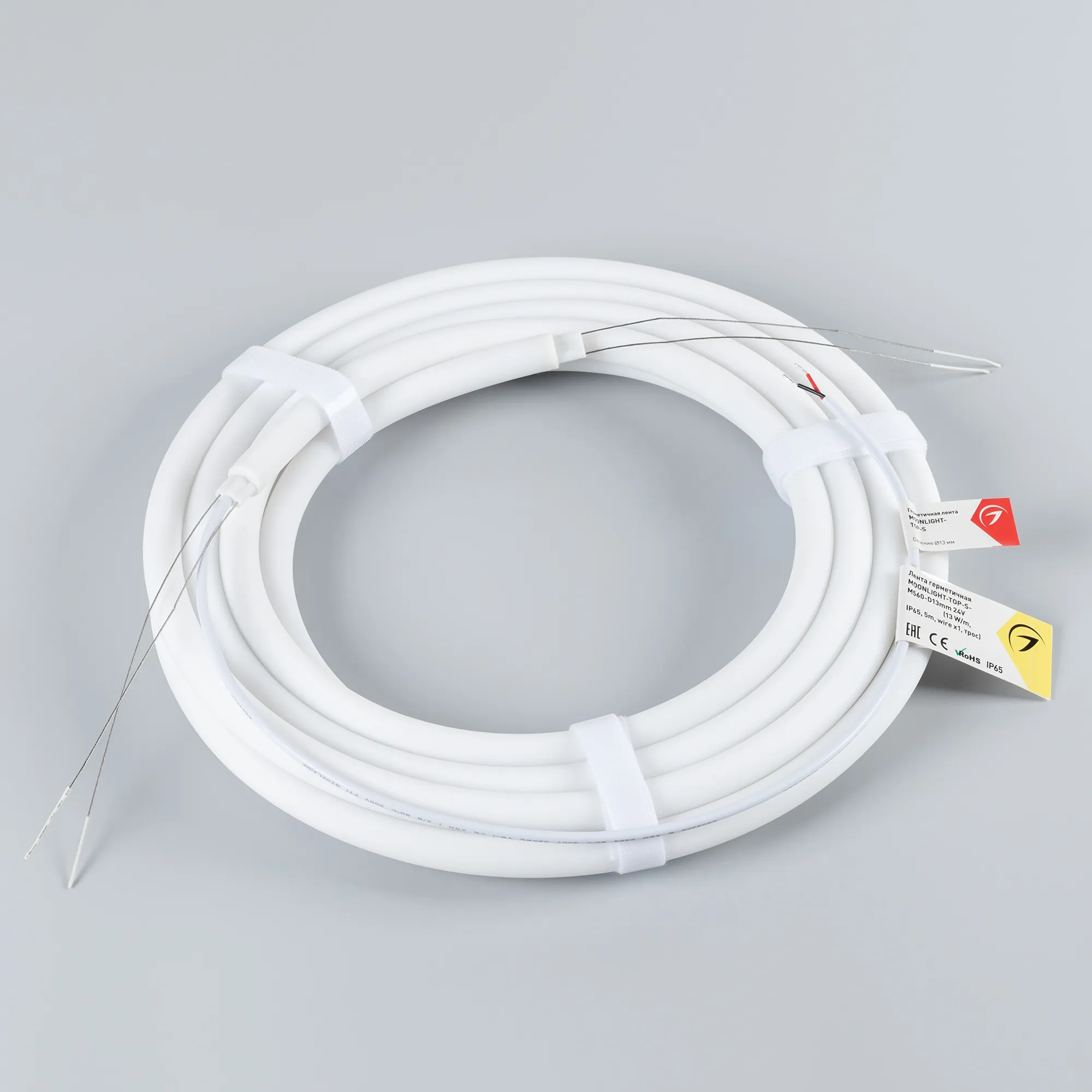 Лента светодиодная герметичная MOONLIGHT-TOP-S-M560-D13mm 24V Warm2700 (13 W/m, IP65, 5m, wire x1, трос) (Arlight, Вывод прямой, 3 года) - Изображение