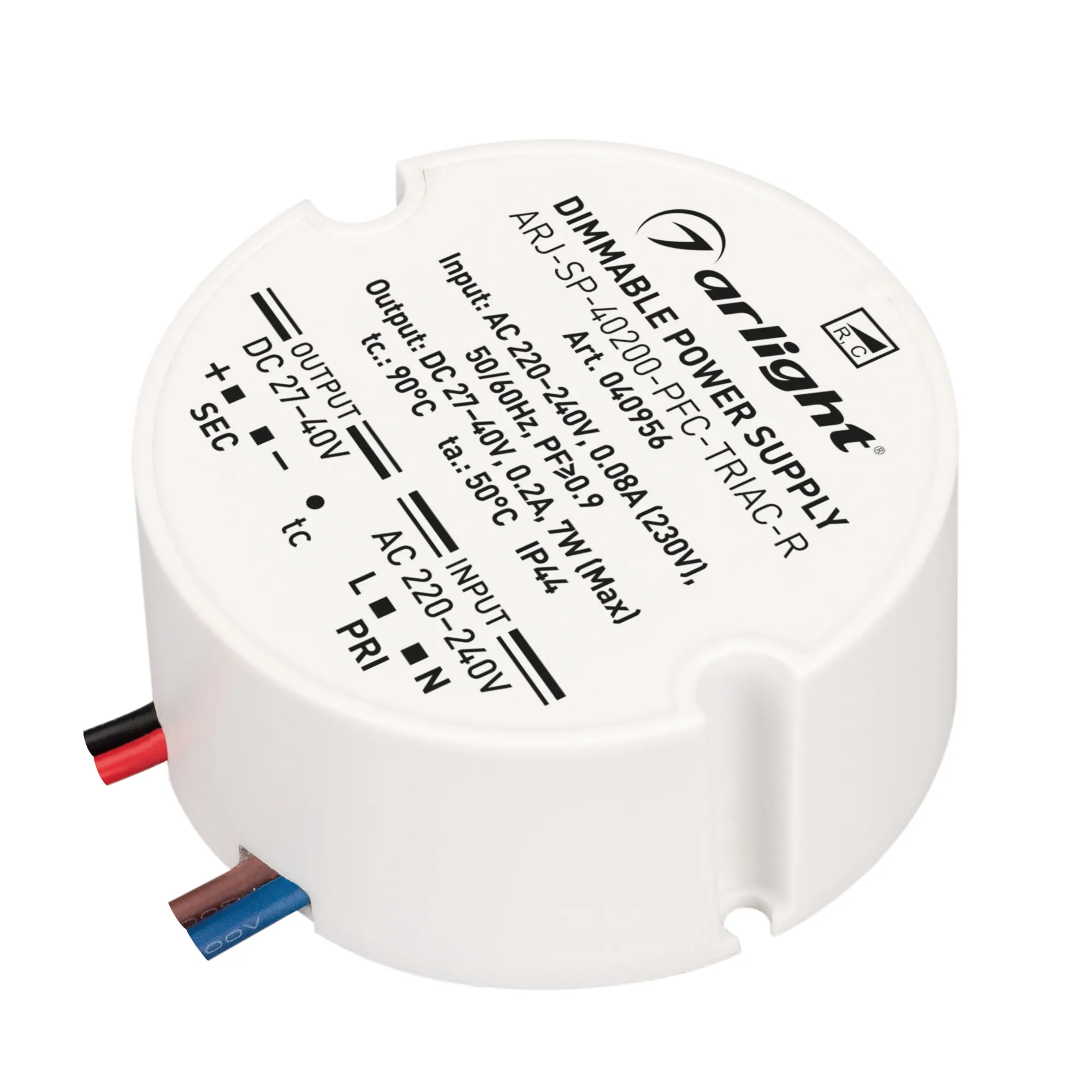 Блок питания ARJ-SP-40200-PFC-TRIAC-R (7W, 27-40V, 200mA) (Arlight, IP44 Пластик, 5 лет) - Изображение