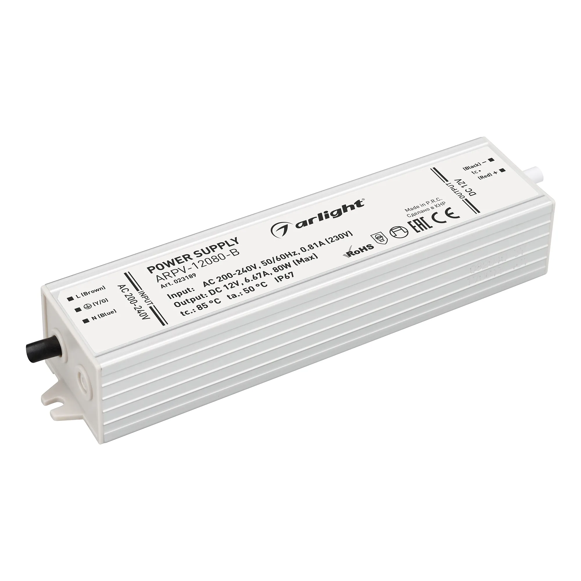 Блок питания ARPV-12080-B (12V, 6.7A, 80W) (Arlight, IP67 Металл, 3 года) - Изображение