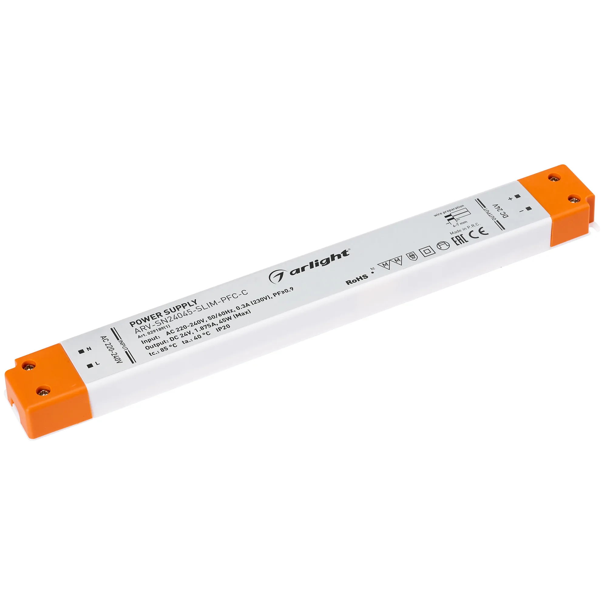 Блок питания ARV-SN24045-SLIM-PFC-C (24V, 1.87A, 45W) (Arlight, IP20 Пластик, 3 года) - Изображение