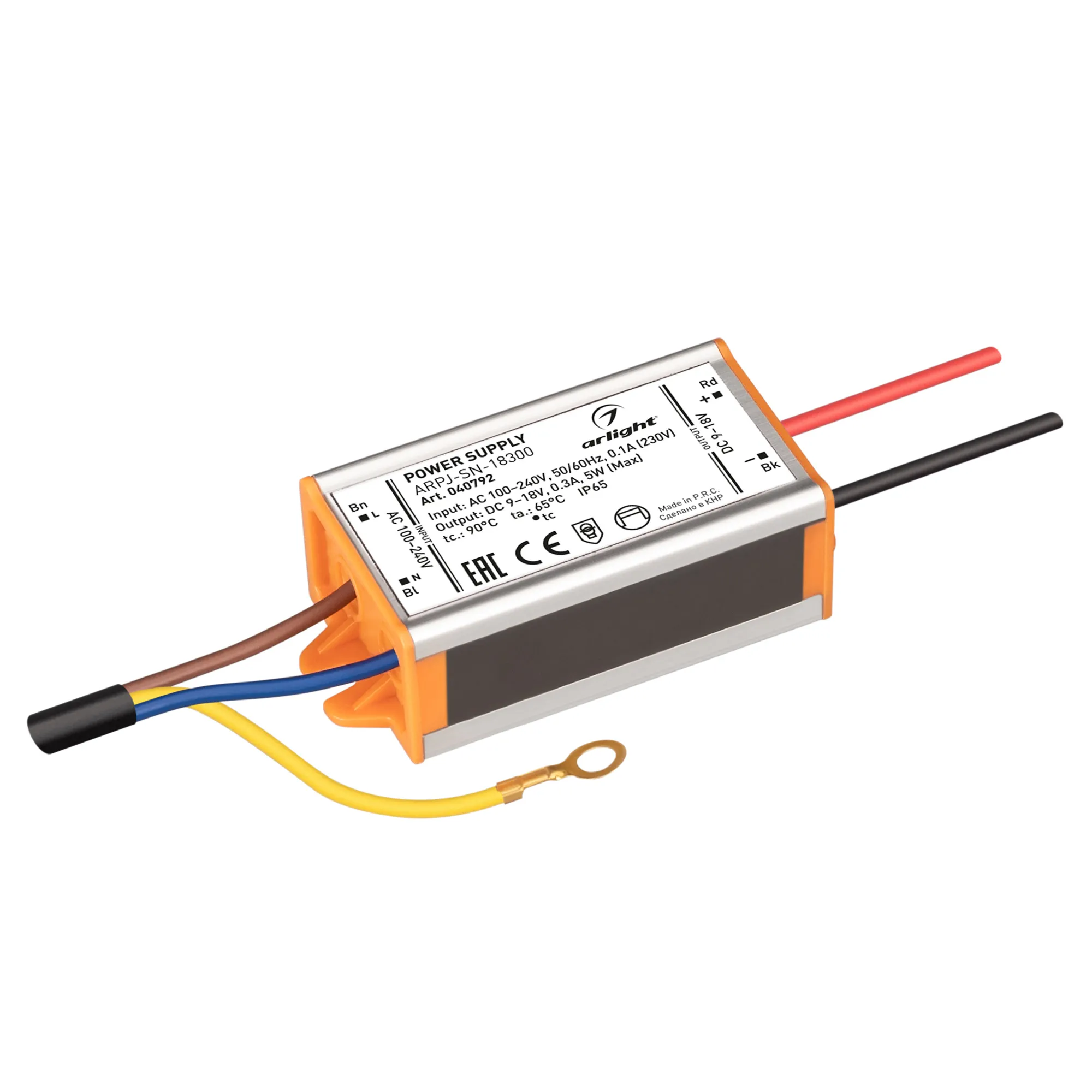 Блок питания ARPJ-SN-18300 (5W, 9-18V, 300mA) (Arlight, IP65 Металл, 3 года) - Изображение