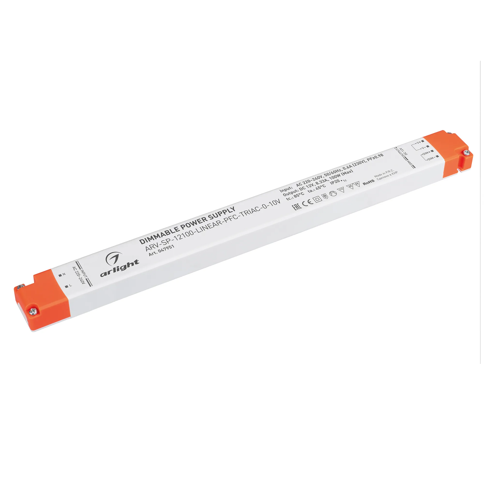 Блок питания ARV-SP-12100-LINEAR-PFC-TRIAC-0-10V (12V, 8.33A, 100W) (Arlight, IP20 Пластик, 5 лет) - Изображение