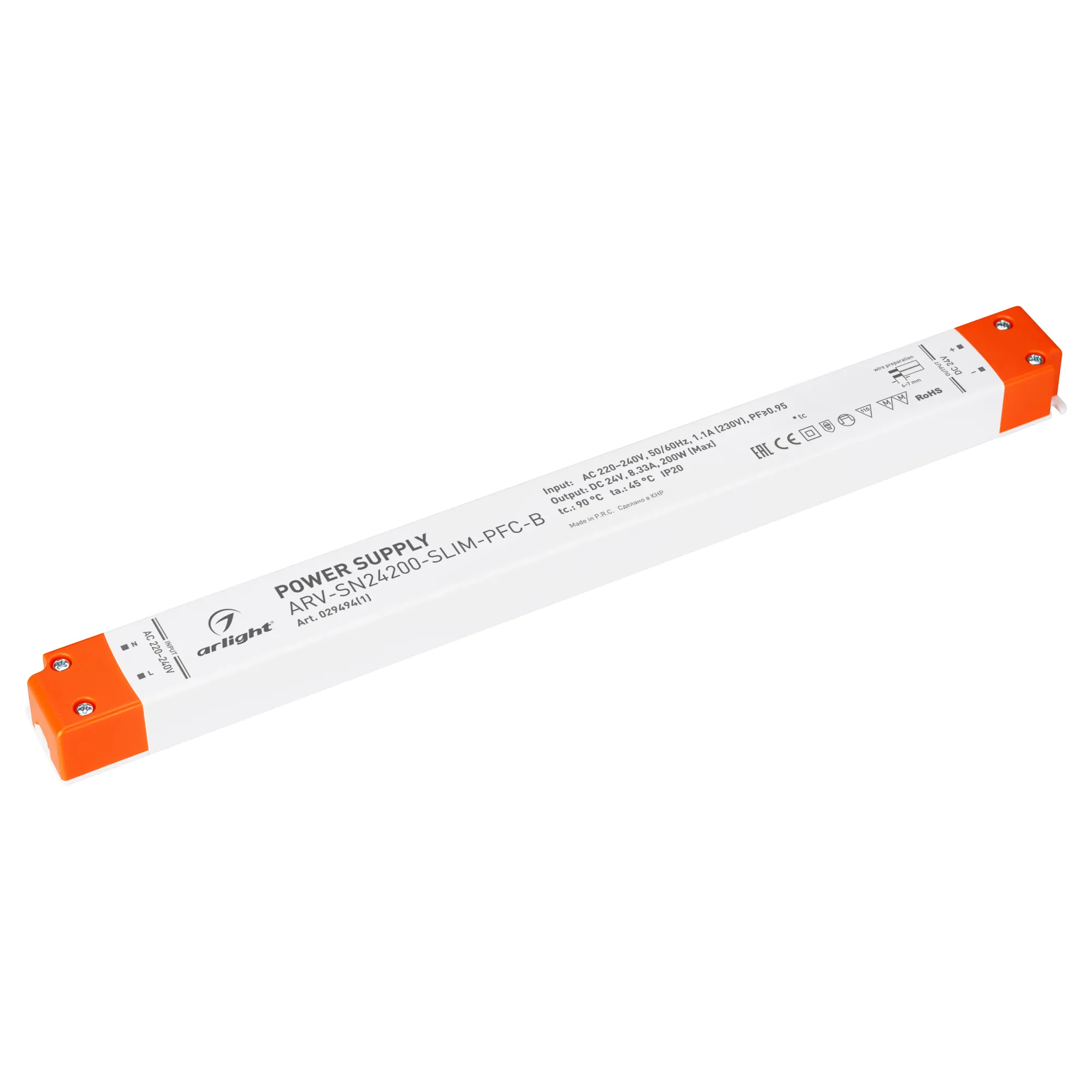 Блок питания ARV-SN24200-SLIM-PFC-B (24V, 8.33A, 200W) (Arlight, IP20 Пластик, 3 года) - Изображение