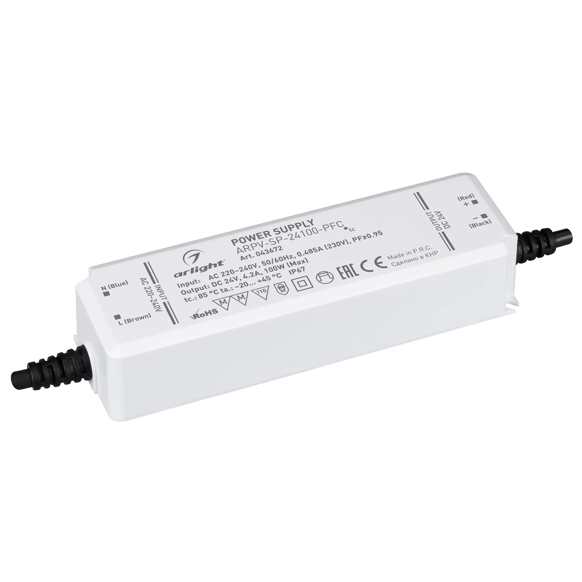 Блок питания ARPV-SP-24100-PFC (24V, 4.2A, 100W) (Arlight, IP67 Пластик, 5 лет) - Изображение
