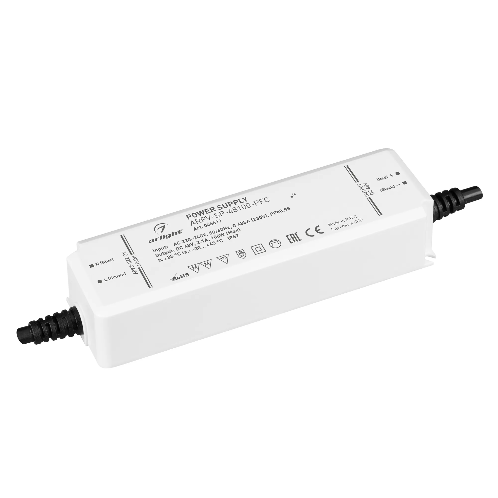 Блок питания ARPV-SP-48100-PFC (48V, 2.1A, 100W) (Arlight, IP67 Пластик, 5 лет) - Изображение