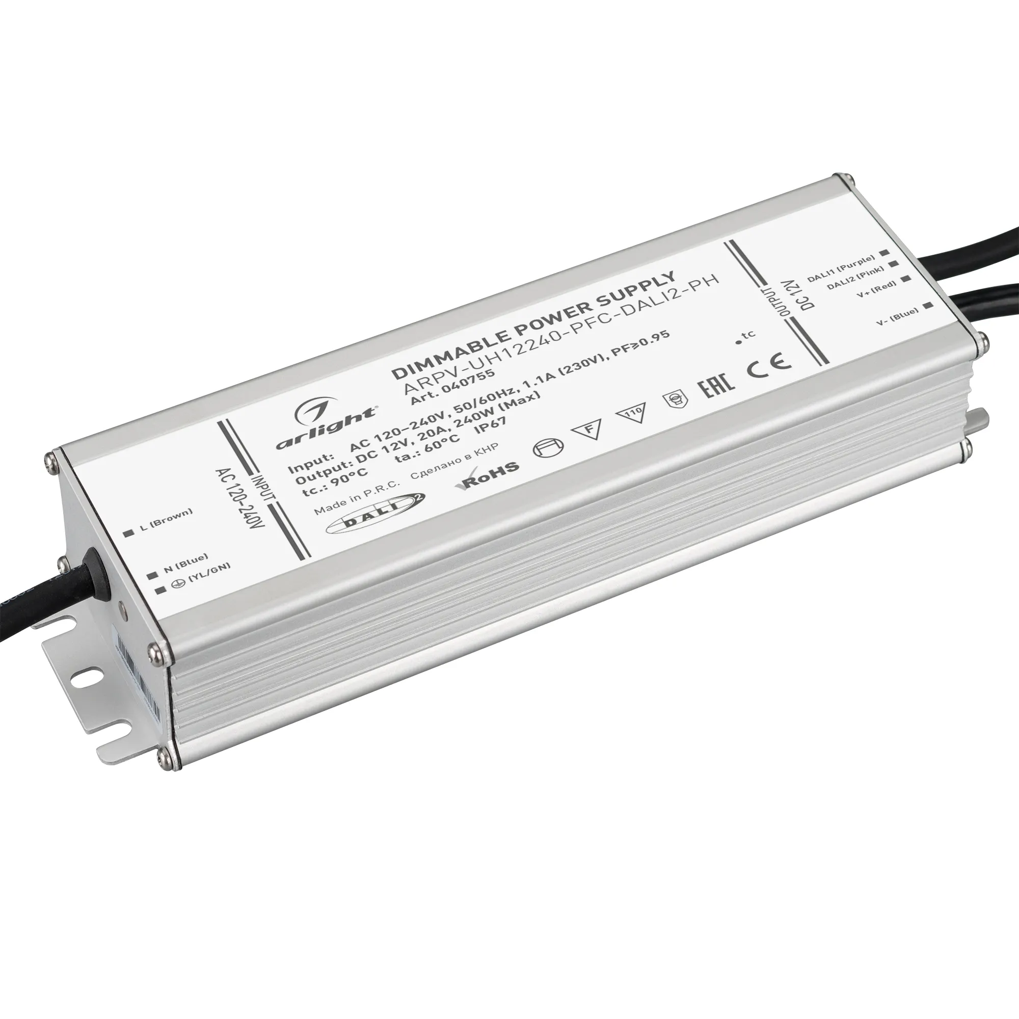Блок питания ARPV-UH12240-PFC-DALI2-PH (12V, 20A, 240W) (Arlight, IP67 Металл, 7 лет) - Изображение