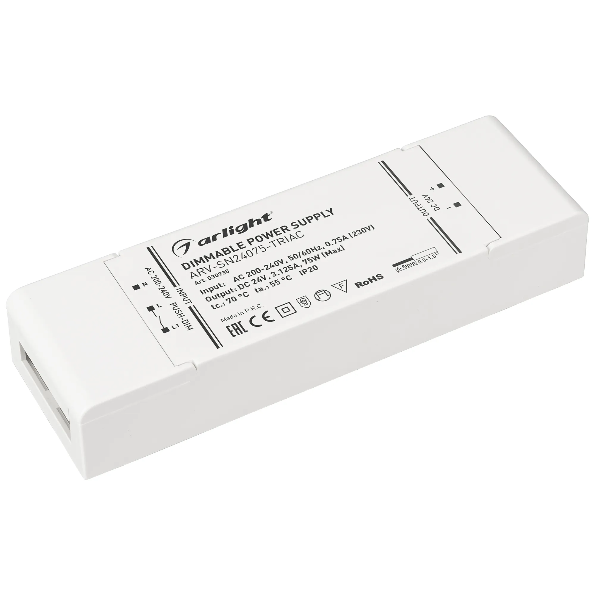 Блок питания ARV-SN24075-TRIAC (24V, 3.125A, 75W) (Arlight, IP20 Пластик, 3 года) - Изображение