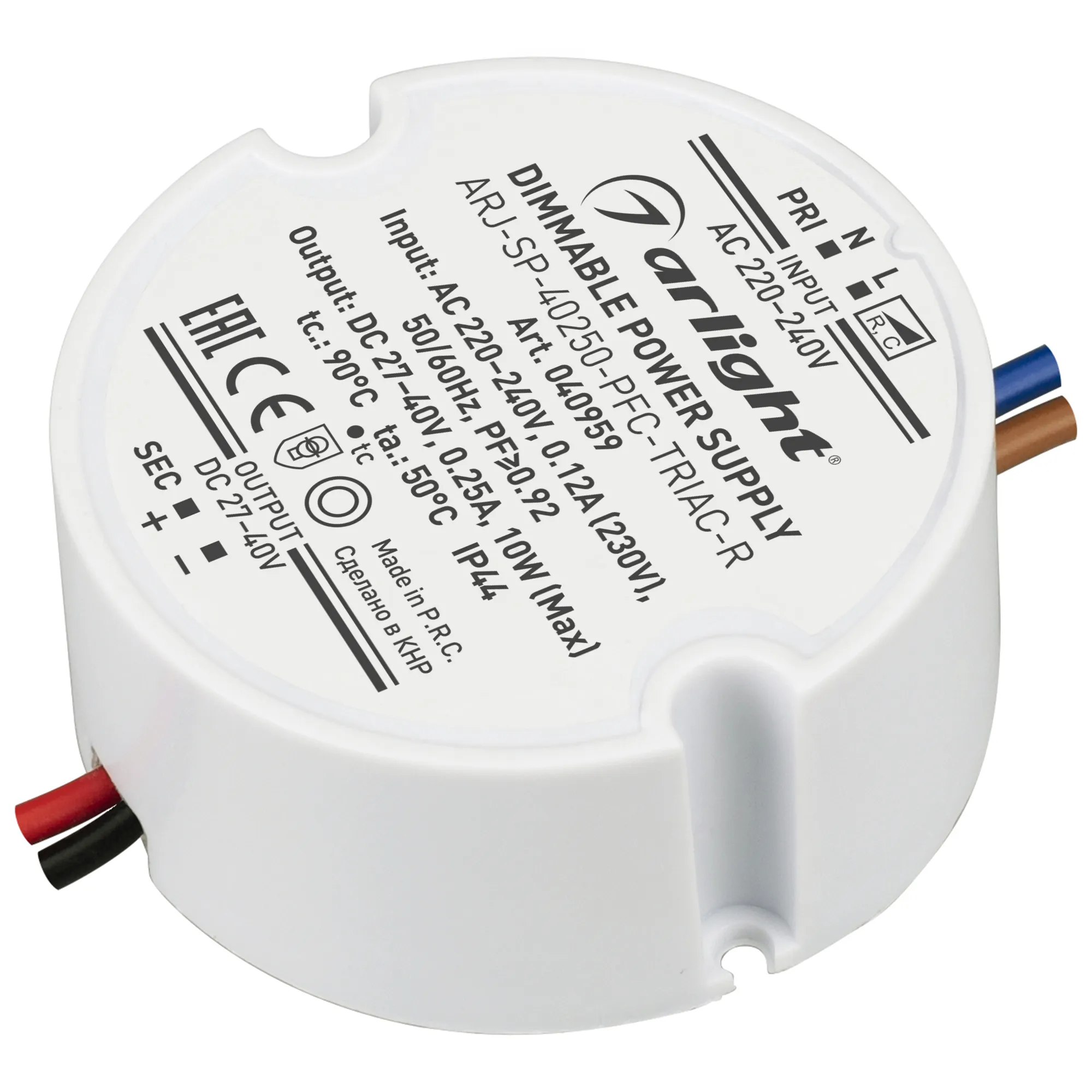Блок питания ARJ-SP-40250-PFC-TRIAC-R (10W, 27-40V, 250mA) (Arlight, IP44 Пластик, 5 лет) - Изображение