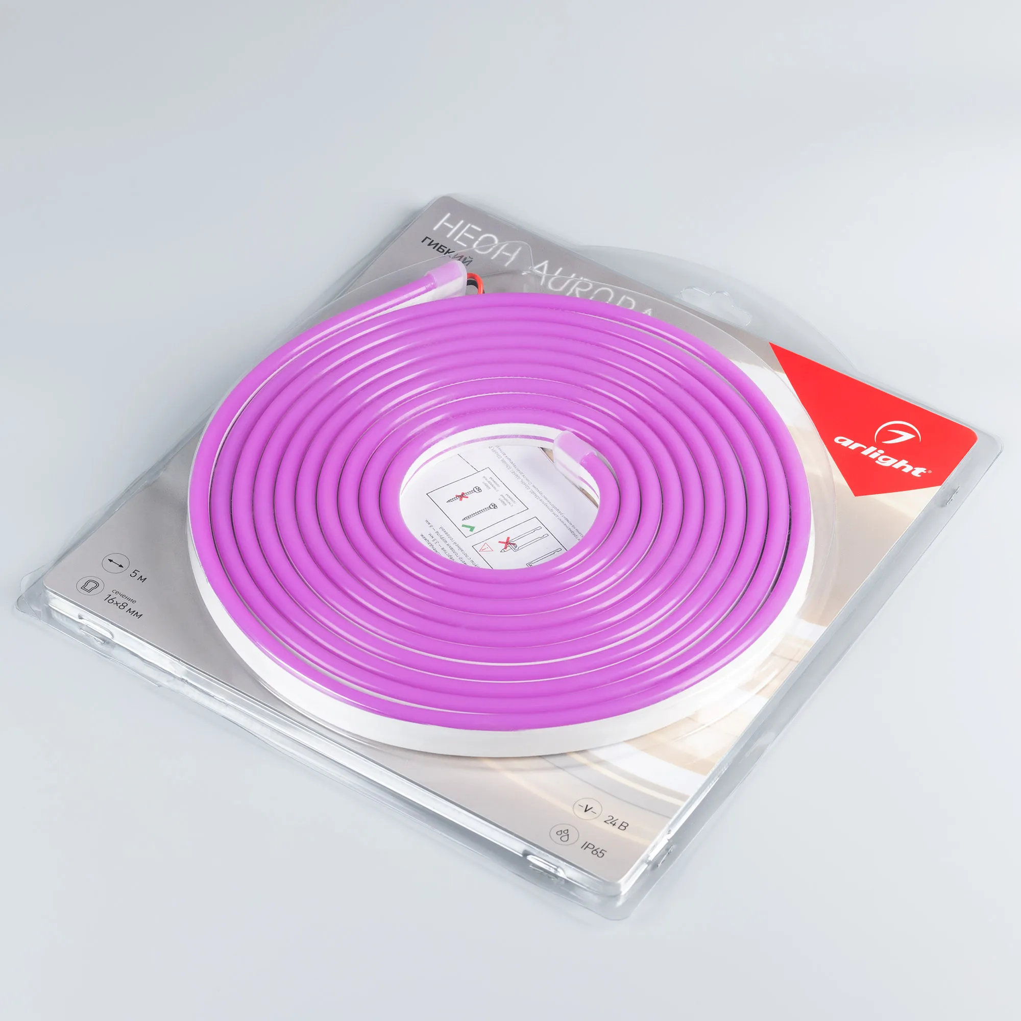 Лента светодиодная герметичная AURORA-PS-A120-16x8mm 24V Purple (10 W/m, IP65, 2835, 5m) (Arlight, Силикон) - Изображение
