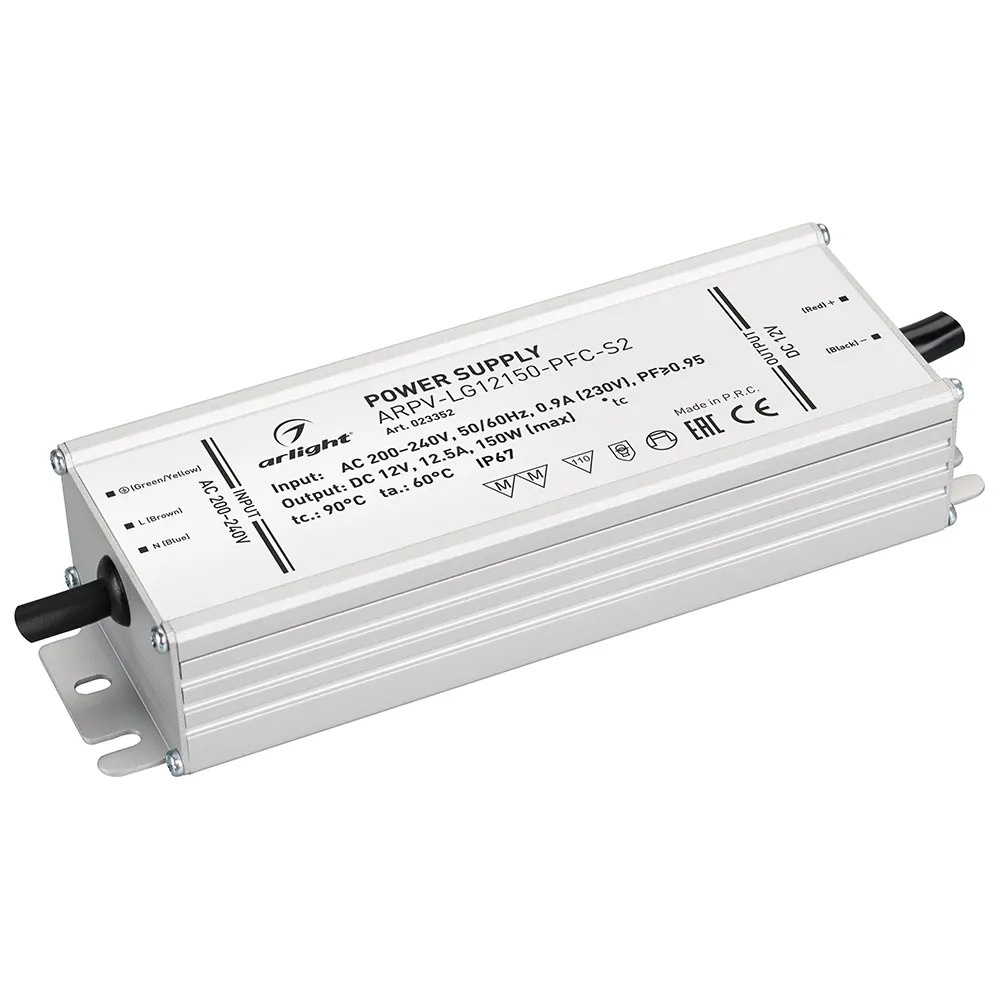 Блок питания ARPV-LG12150-PFC-S2 (12V, 12.5A, 150W) (Arlight, IP67 Металл, 5 лет) - Изображение