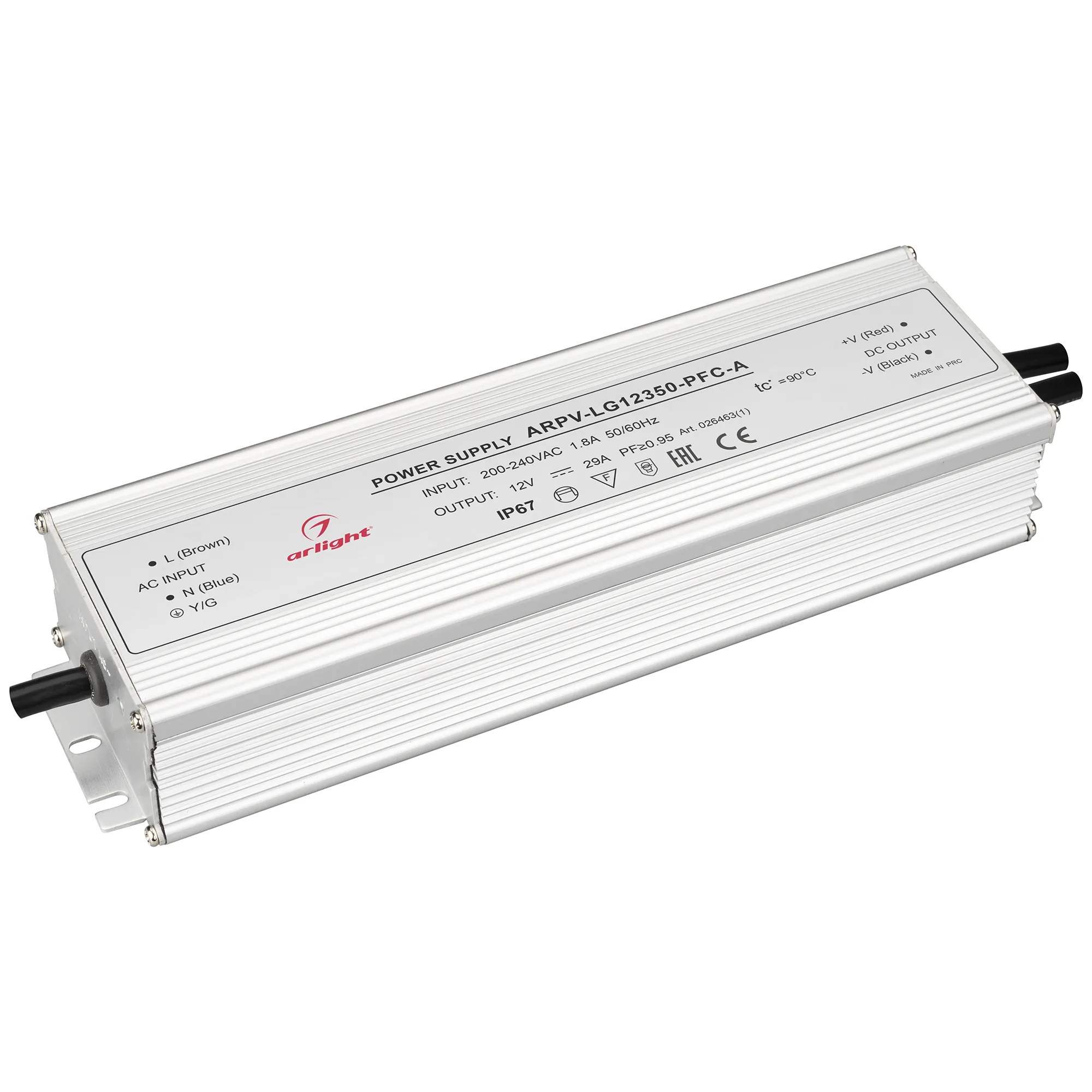 Блок питания ARPV-LG12350-PFC-A (12V, 29.0A, 350W) (Arlight, IP67 Металл, 5 лет) - Изображение