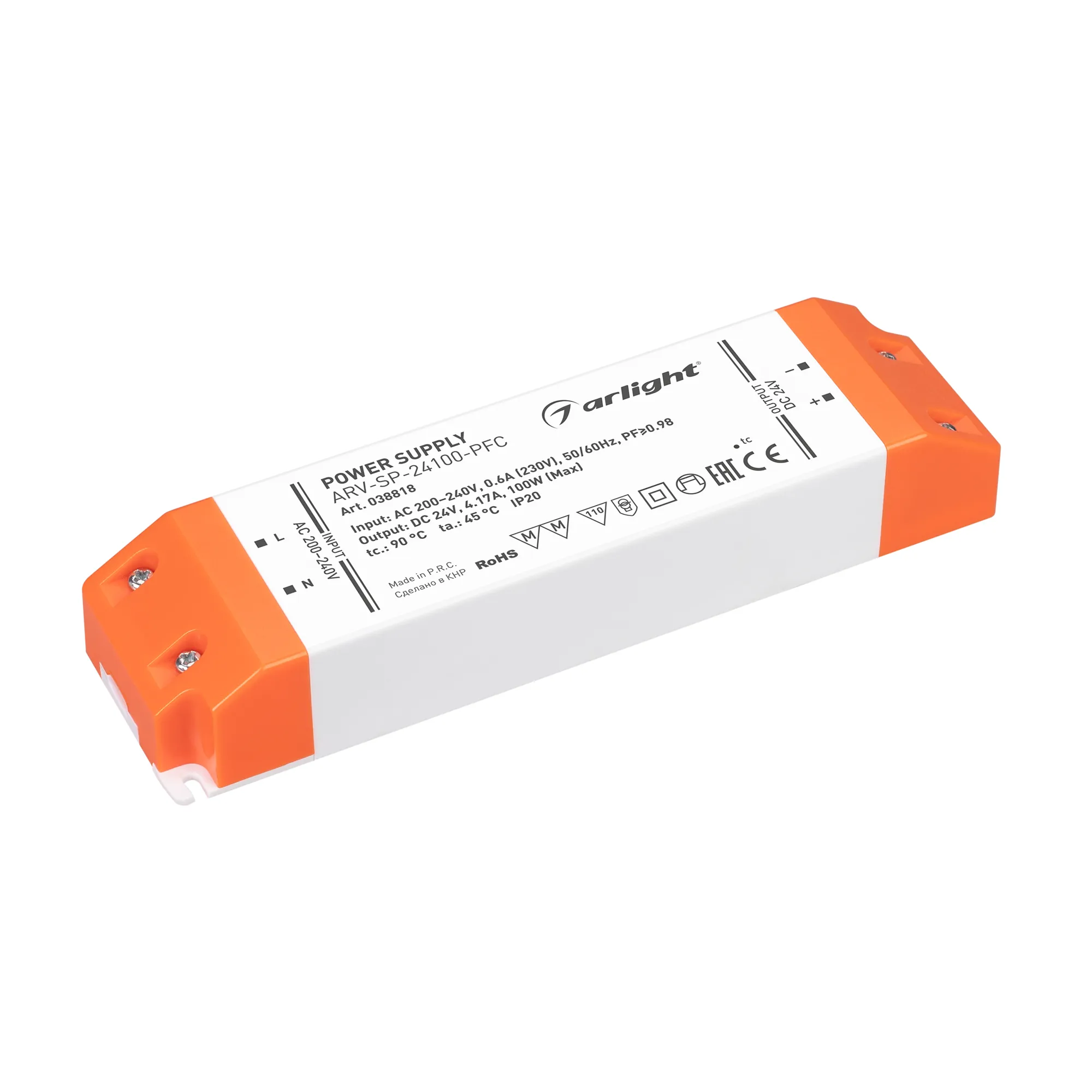 Блок питания ARV-SP-24100-PFC (24V, 4.17A, 100W) (Arlight, IP20 Пластик, 5 лет) - Изображение