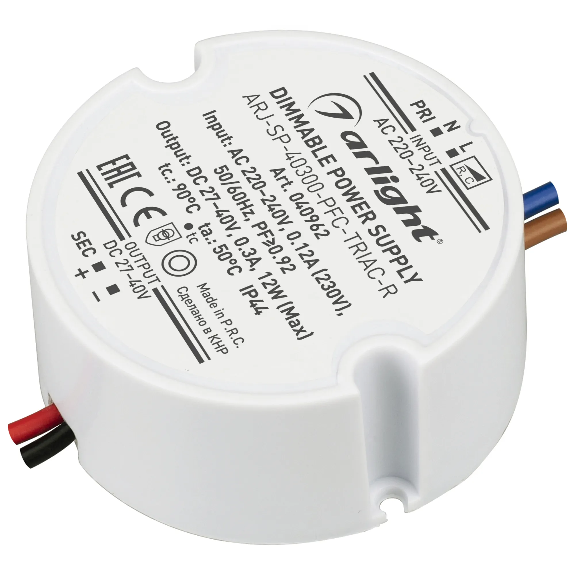 Блок питания ARJ-SP-40300-PFC-TRIAC-R (12W, 27-40V, 300mA) (Arlight, IP44 Пластик, 5 лет) - Изображение