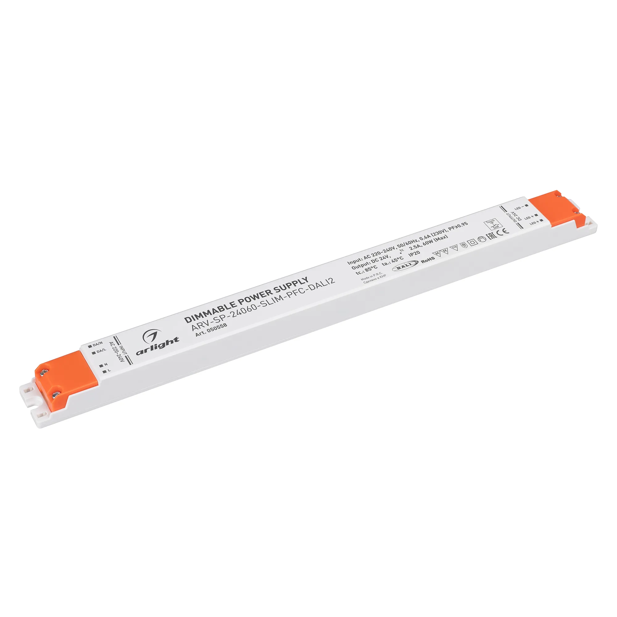 Блок питания ARV-SP-24060-SLIM-PFC-DALI2 (24V, 2.5A, 60W) (Arlight, IP20 Пластик, 5 лет) - Изображение