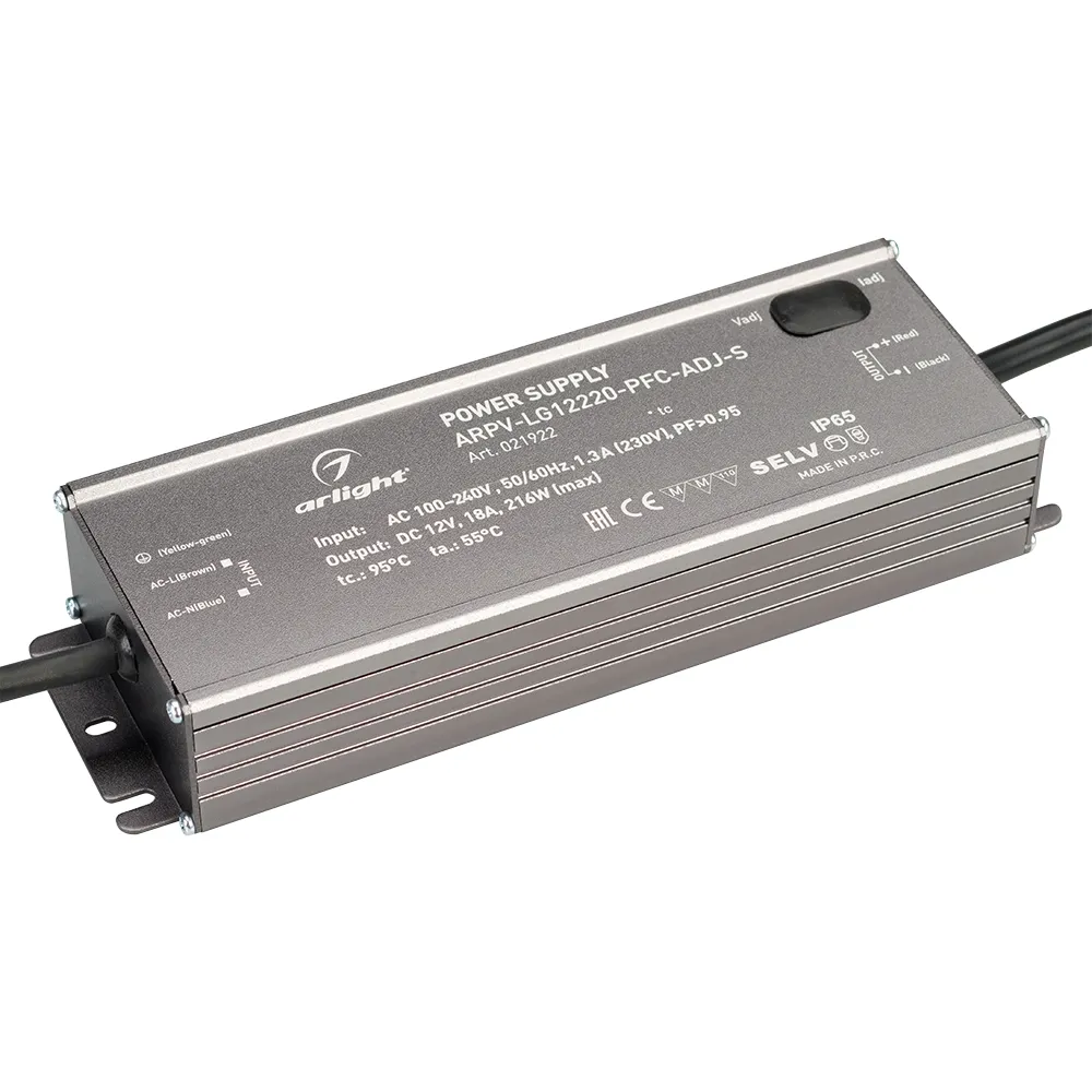 Блок питания ARPV-LG12220-PFC-ADJ-S (12V, 18.0A, 216W) (Arlight, IP65 Металл, 5 лет) - Изображение