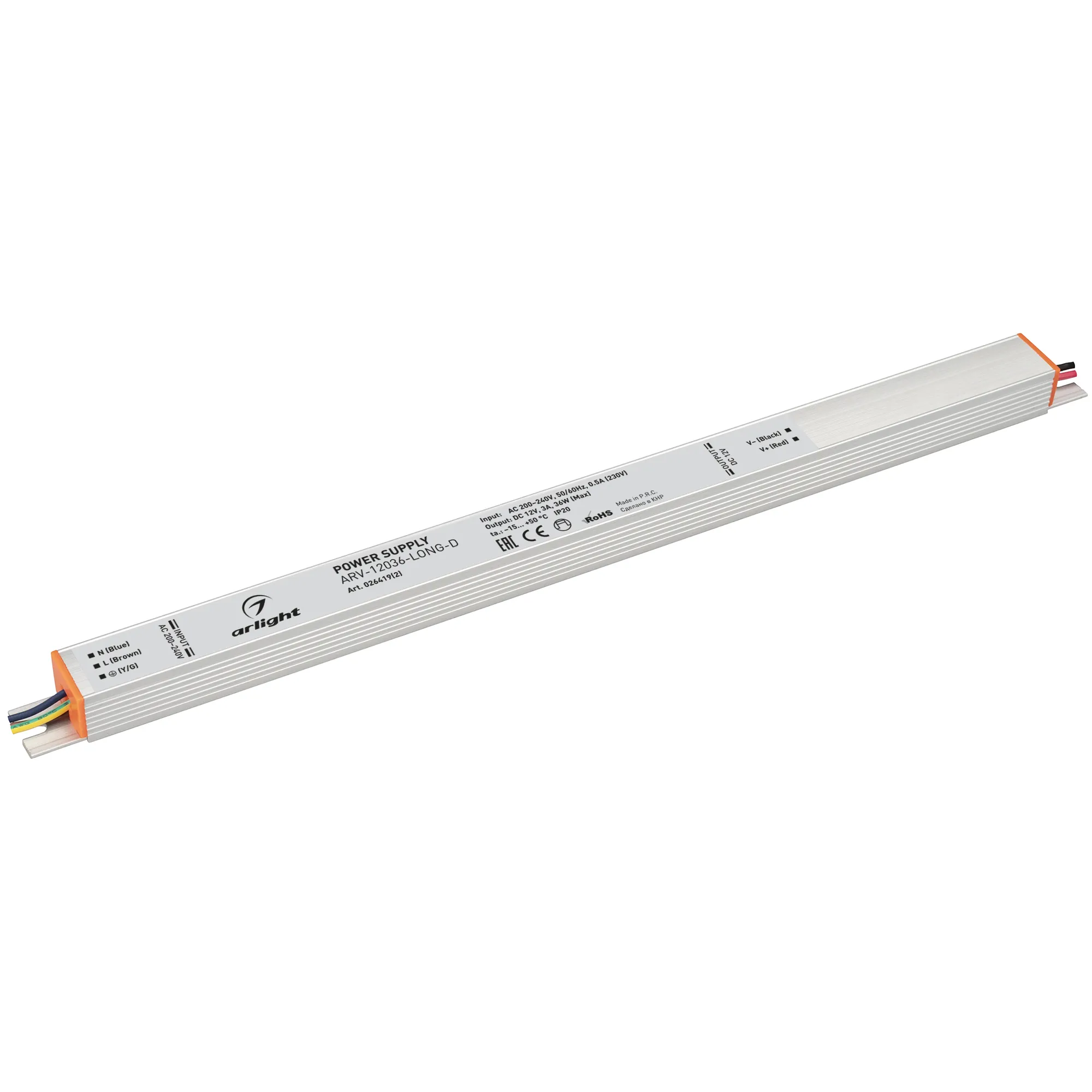 Блок питания ARV-12036-LONG-D (12V, 3A, 36W) (Arlight, IP20 Металл, 3 года) - Изображение