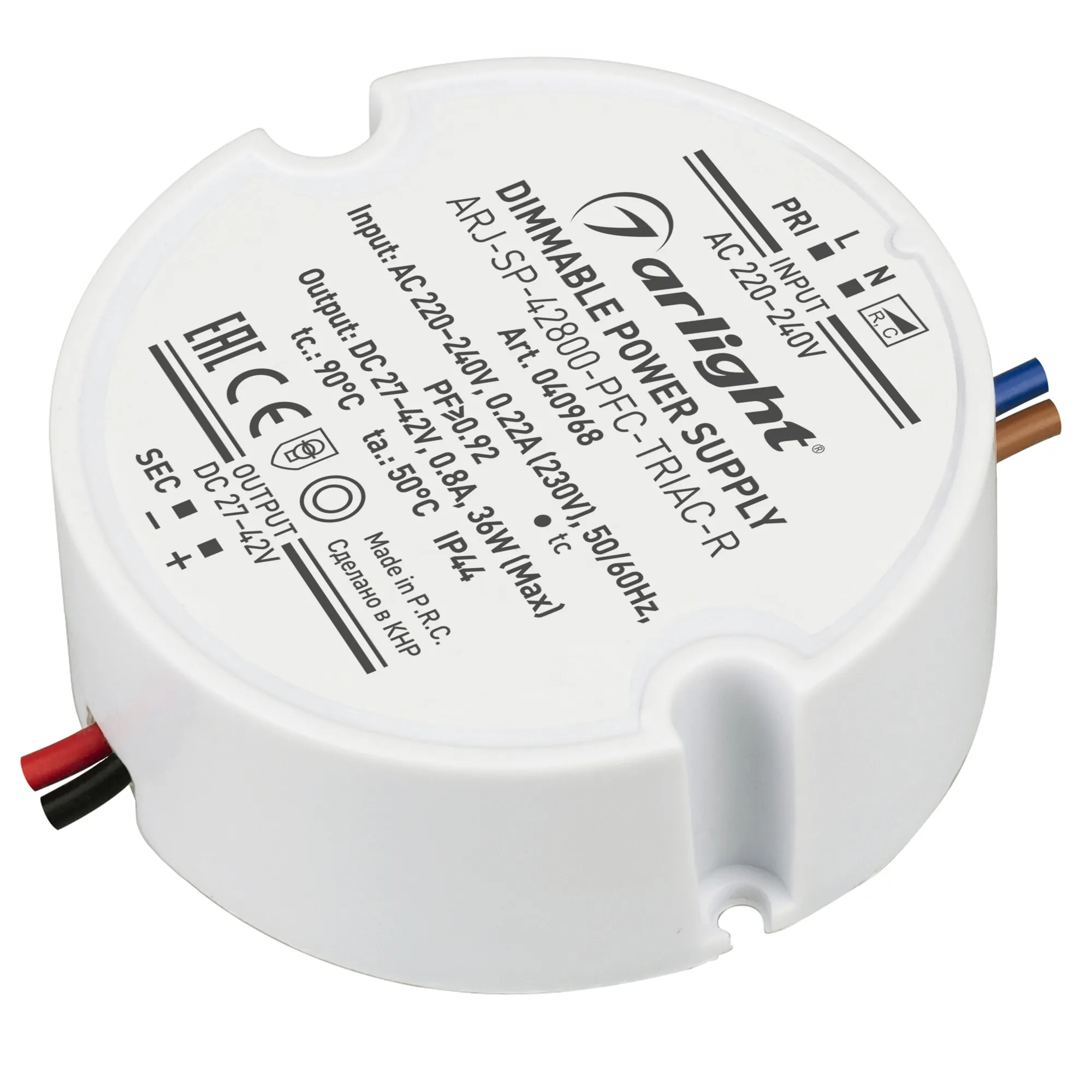 Блок питания ARJ-SP-42800-PFC-TRIAC-R (36W, 27-42V, 800mA) (Arlight, IP44 Пластик, 5 лет) - Изображение