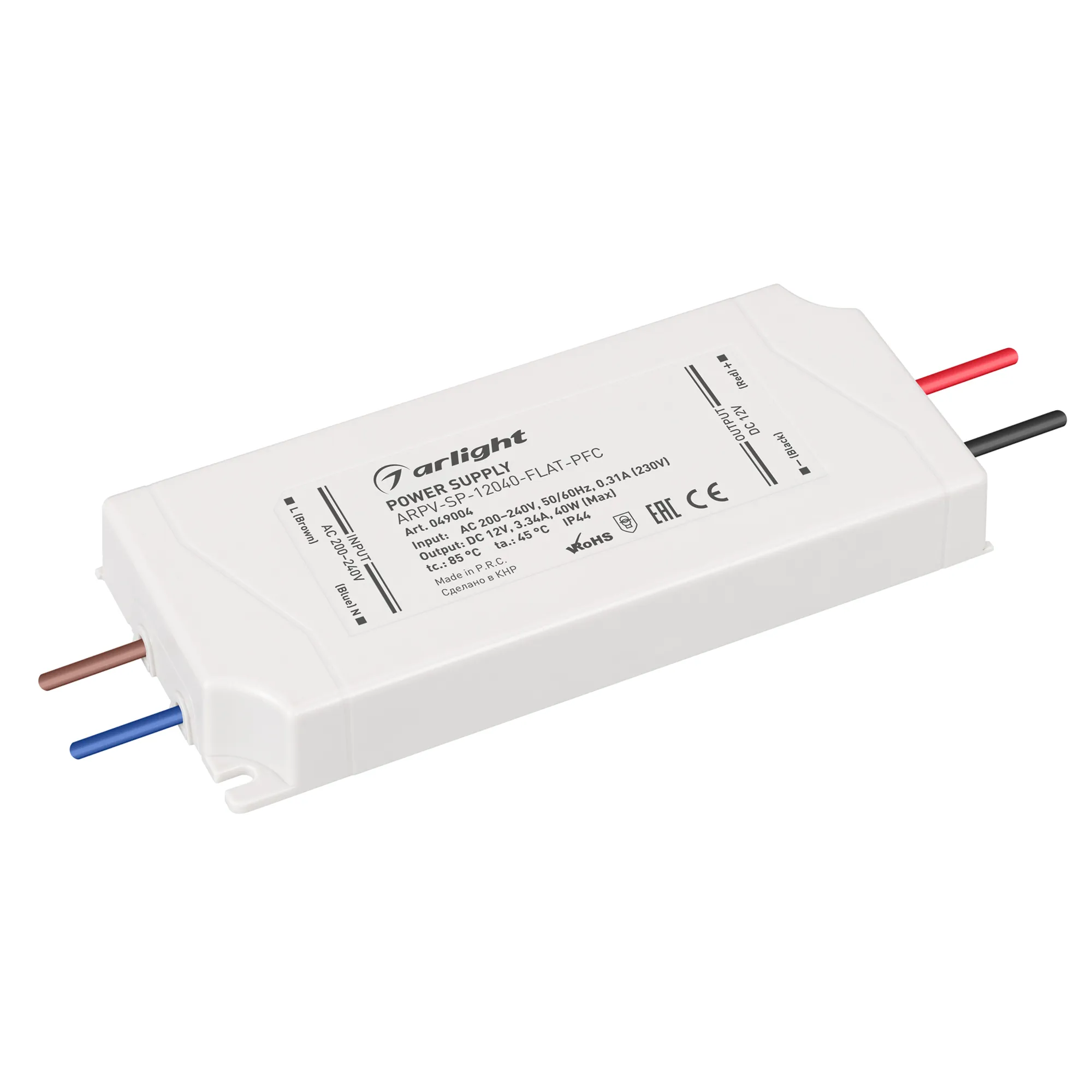 Блок питания ARPV-SP-12040-FLAT-PFC (12V, 3.34A, 40W) (Arlight, IP44 Пластик, 5 лет) - Изображение