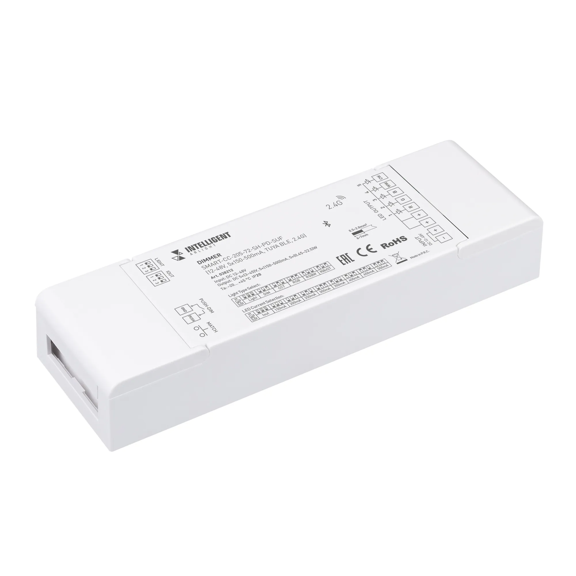 INTELLIGENT ARLIGHT Диммер SMART-CC-205-72-SH-PD-SUF (12-48V, 5x150-500mA, TUYA BLE, 2.4G) (IARL, IP20 Пластик, 5 лет) - Изображение