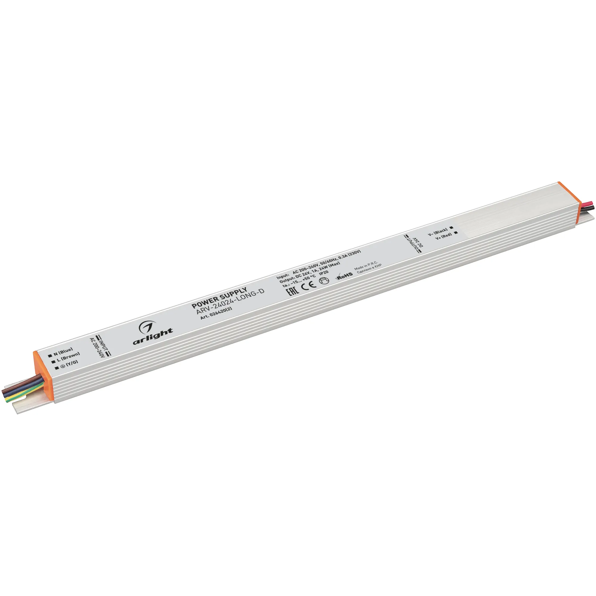 Блок питания ARV-24024-LONG-D (24V, 1A, 24W) (Arlight, IP20 Металл, 3 года) - Изображение