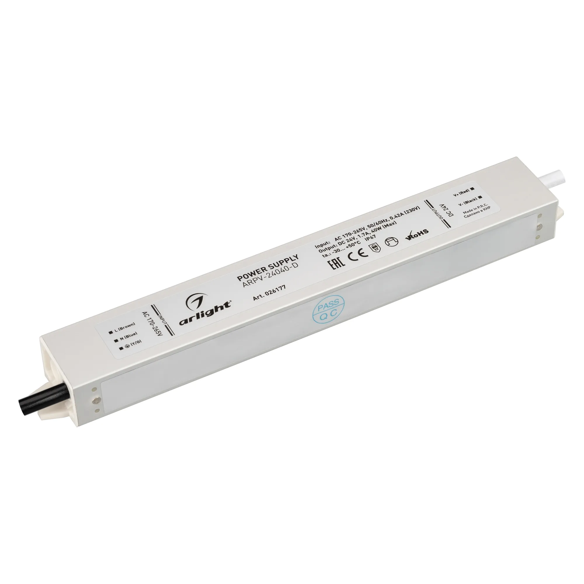 Блок питания ARPV-24040-D (24V, 1.7A, 40W) (Arlight, IP67 Металл, 3 года) - Изображение